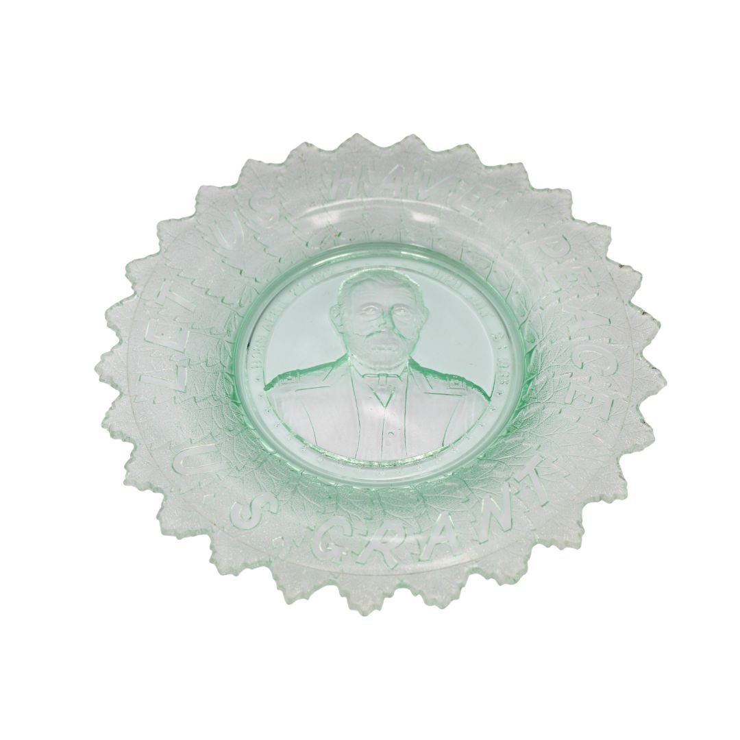 “Let Us Have Peace. U. S. Grant" Commemorative Glass Bowl, by Gillinder & Sons, ca. 1880s (green apple) - The Great Republic