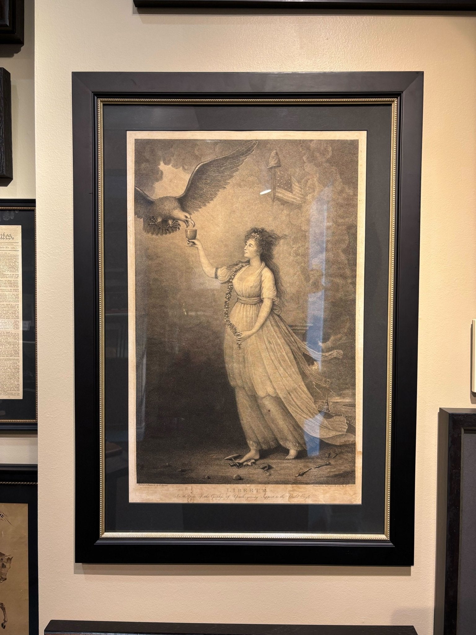 "Liberty In the Form of the Goddess of Youth Giving Support to the Bald Eagle" Stipple Engraving by Edward Savage, 1796 - The Great Republic