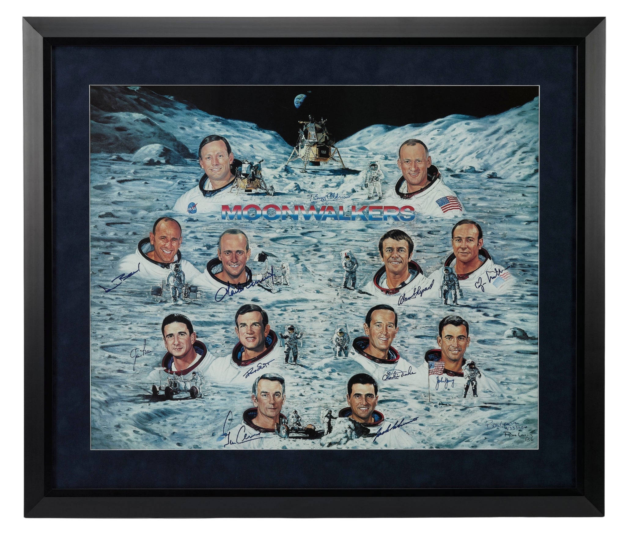 "Moonwalkers" Limited Edition Lithograph by Ron Lewis, Numbered 433/1000, Signed by Eleven Moonwalkers - The Great Republic
