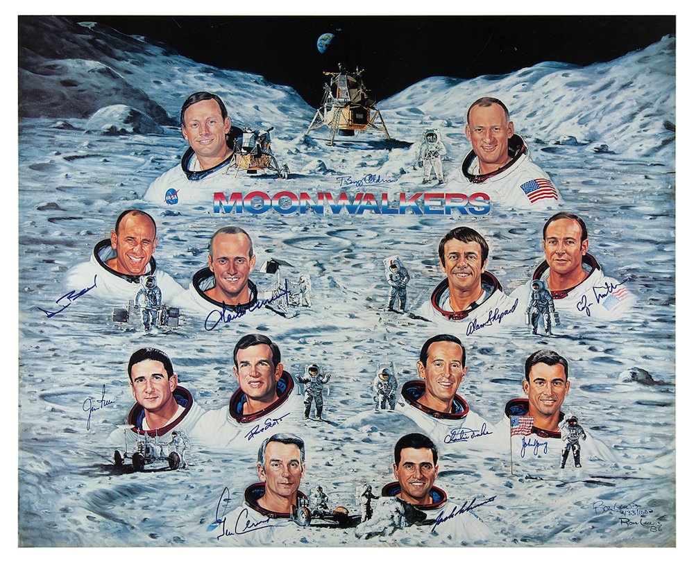 "Moonwalkers" Limited Edition Lithograph by Ron Lewis, Numbered 433/1000, Signed by Eleven Moonwalkers - The Great Republic