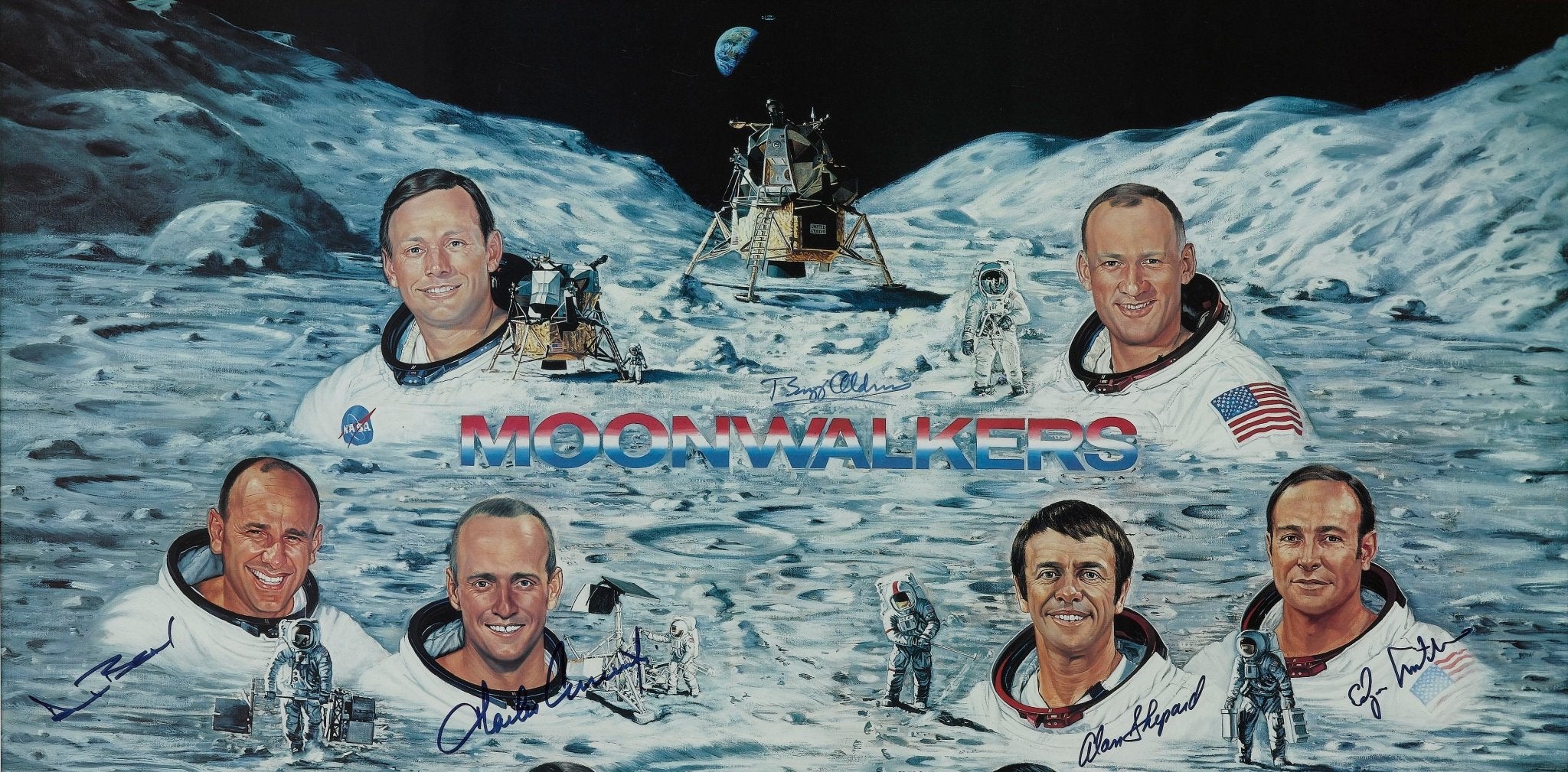 "Moonwalkers" Limited Edition Lithograph by Ron Lewis, Numbered 433/1000, Signed by Eleven Moonwalkers - The Great Republic