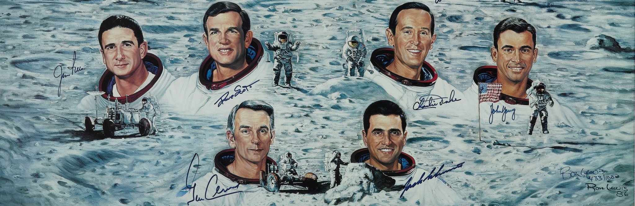 "Moonwalkers" Limited Edition Lithograph by Ron Lewis, Numbered 433/1000, Signed by Eleven Moonwalkers - The Great Republic