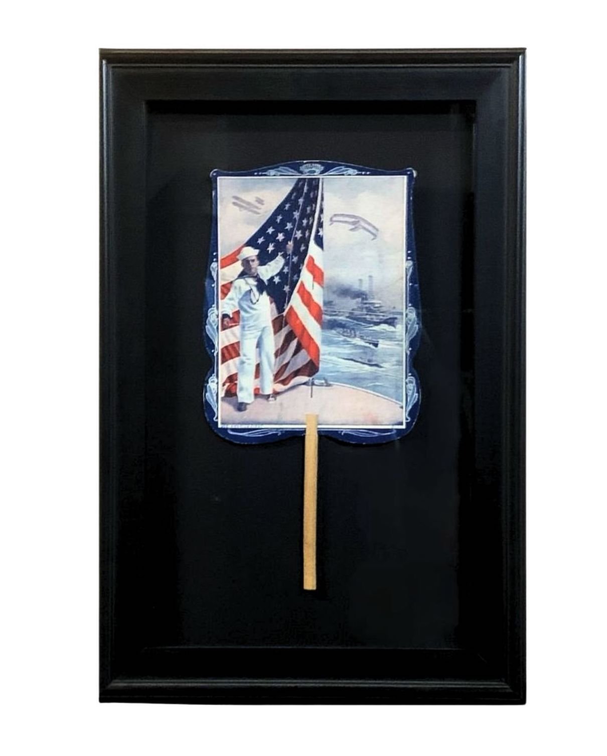 Navy "America First" Patriotic Printed Paddle Fan, Early 20th Century - The Great Republic