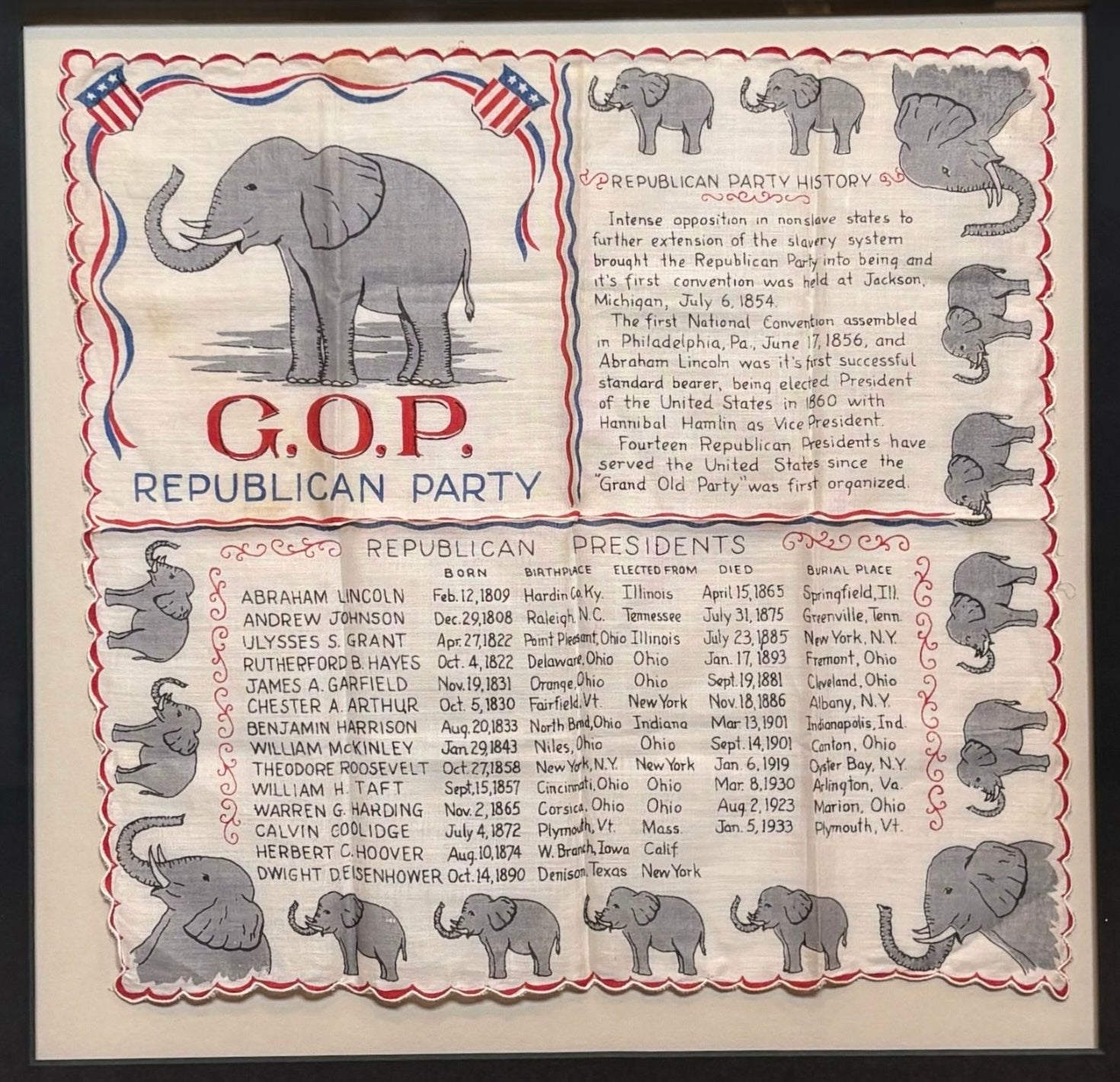 "G.O.P. Republican Party" Souvenir Handkerchief