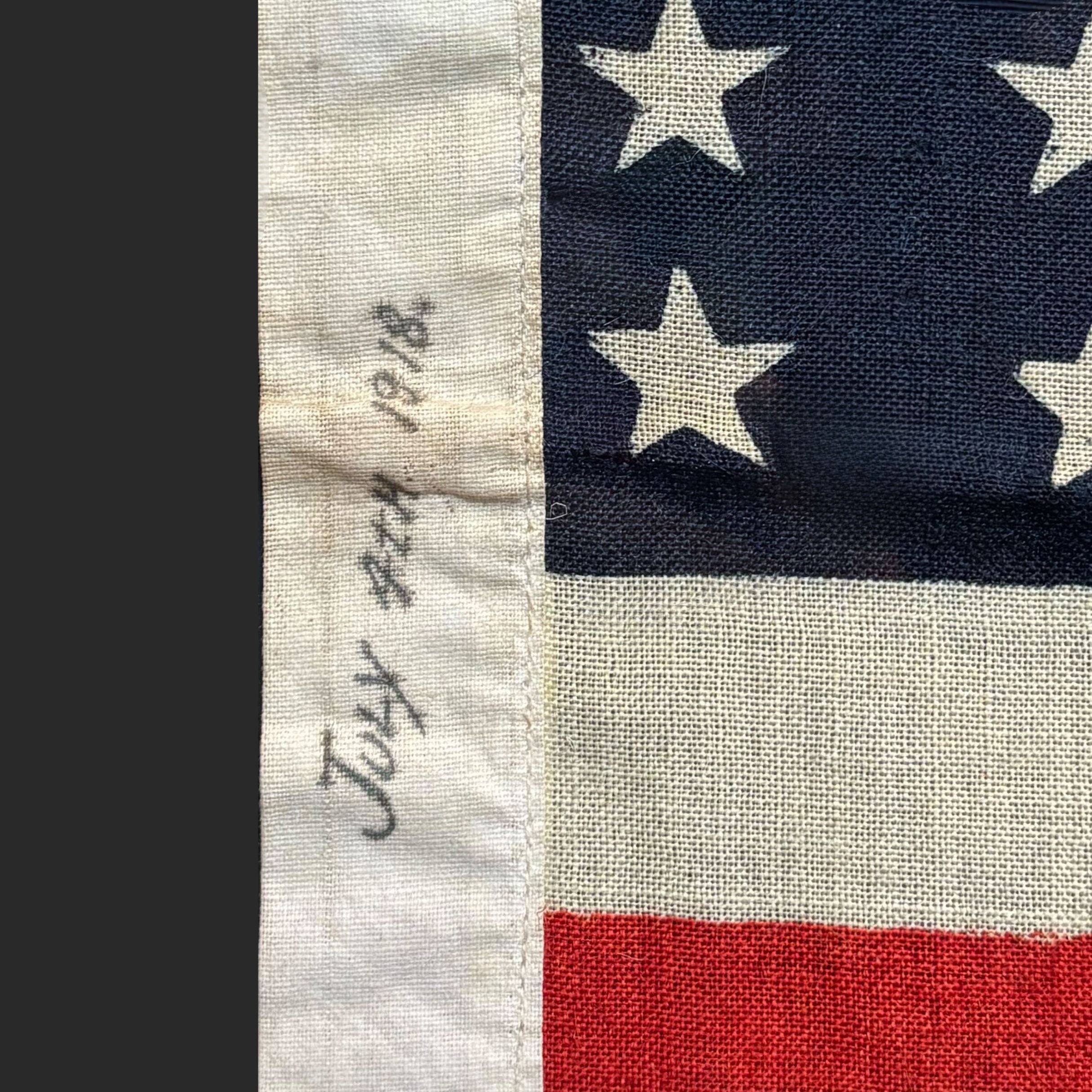 48-Star American Flag, Inscribed “July 4th, 1918” on Hoist, circa 1918