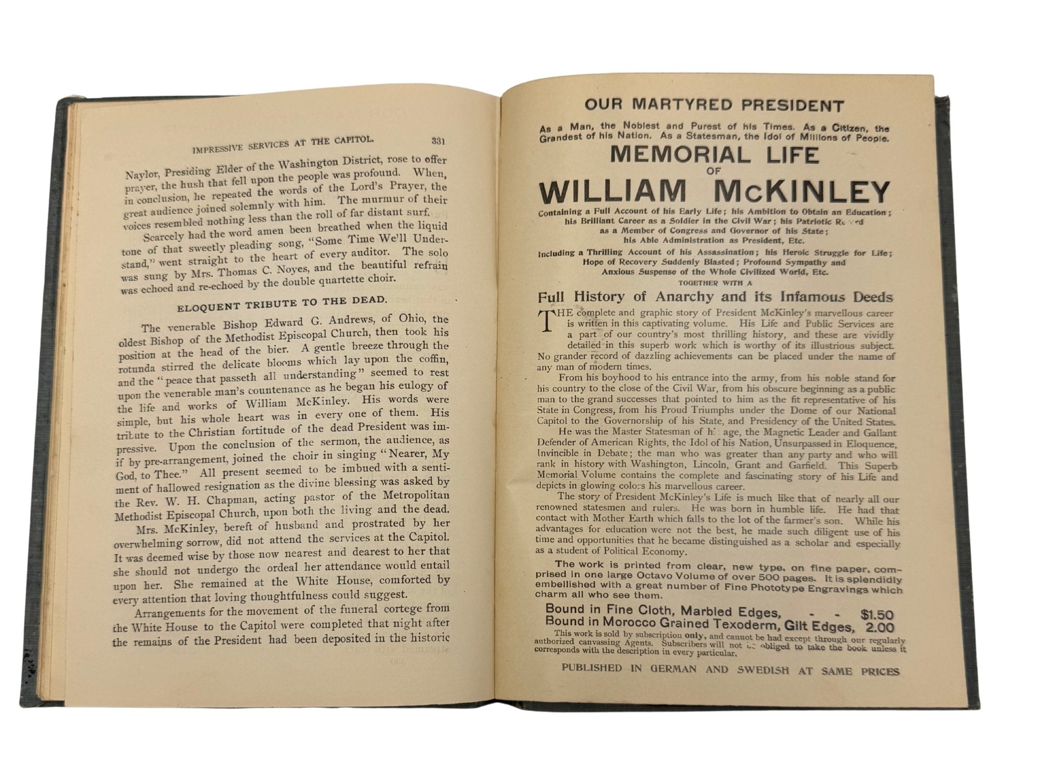 Our Martyred President: Memorial Life of William McKinley, Salesman's Copy, 1901, presented with Original Small Mourning Flag - The Great Republic