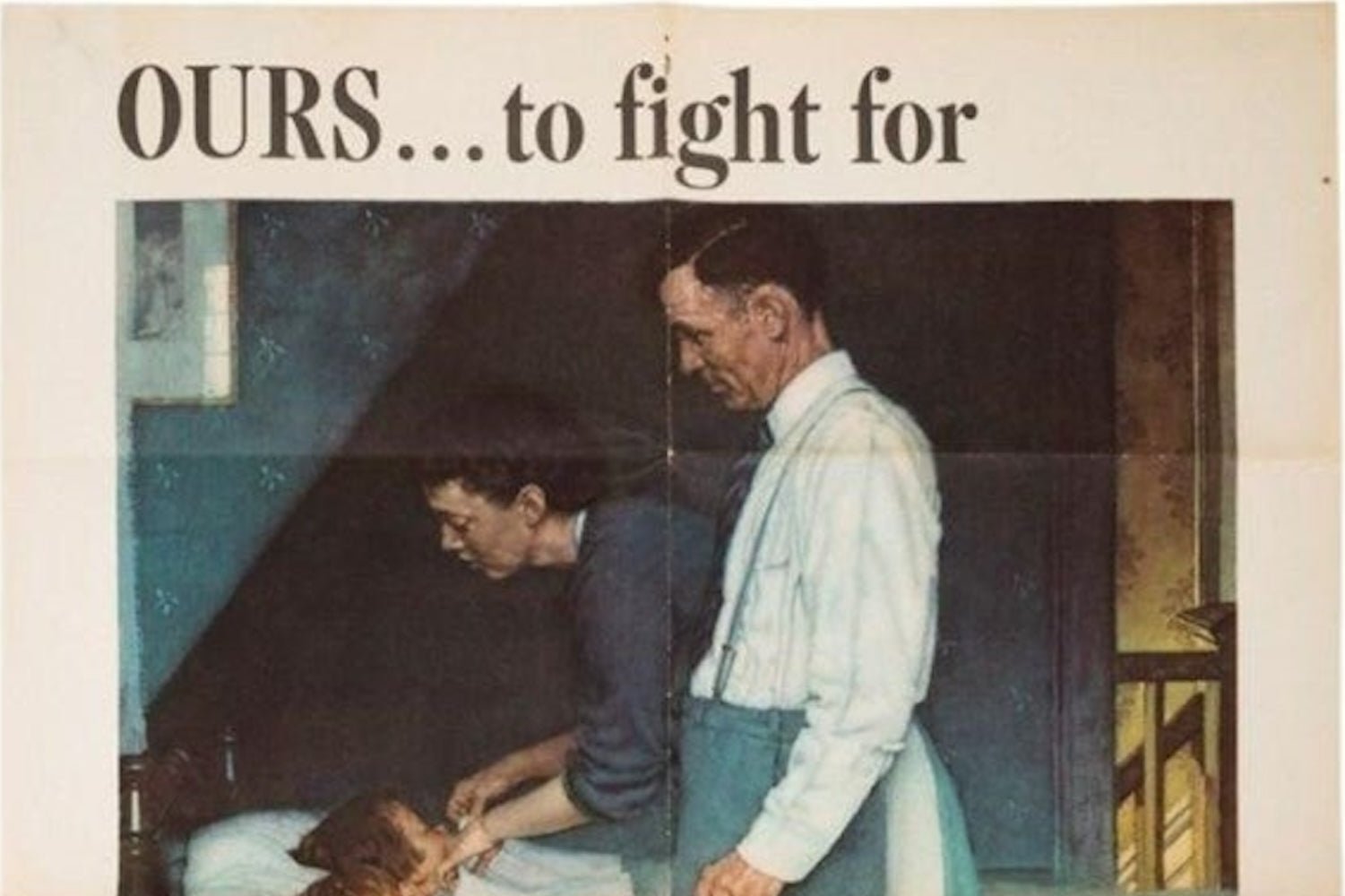 "Ours... To Fight For. Freedom from Fear" Vintage WWII Poster by Norman Rockwell, 1943 - The Great Republic