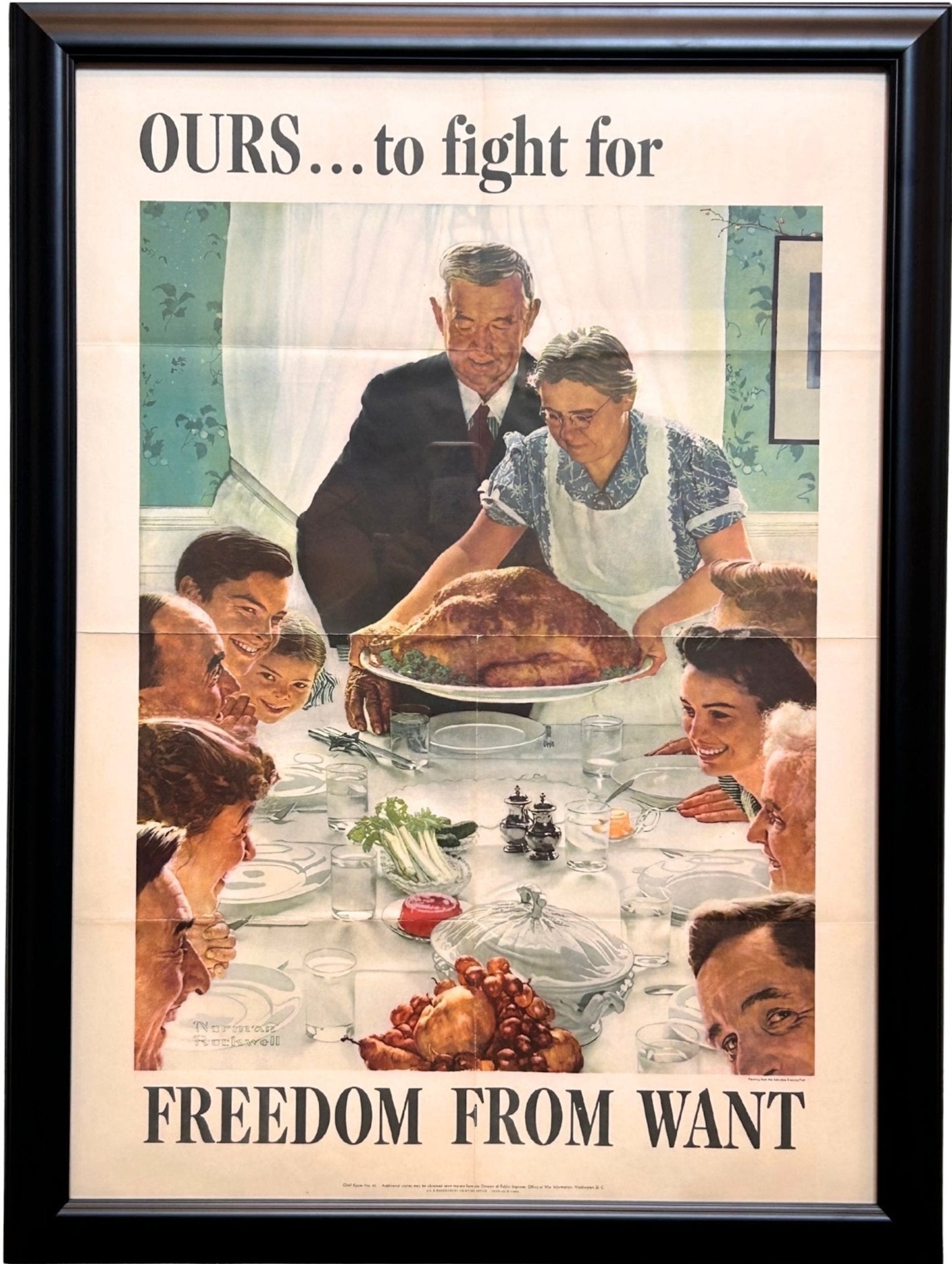 "Ours... To Fight For. Freedom from Want" Vintage WWII Poster by Norman Rockwell, 1943 - The Great Republic