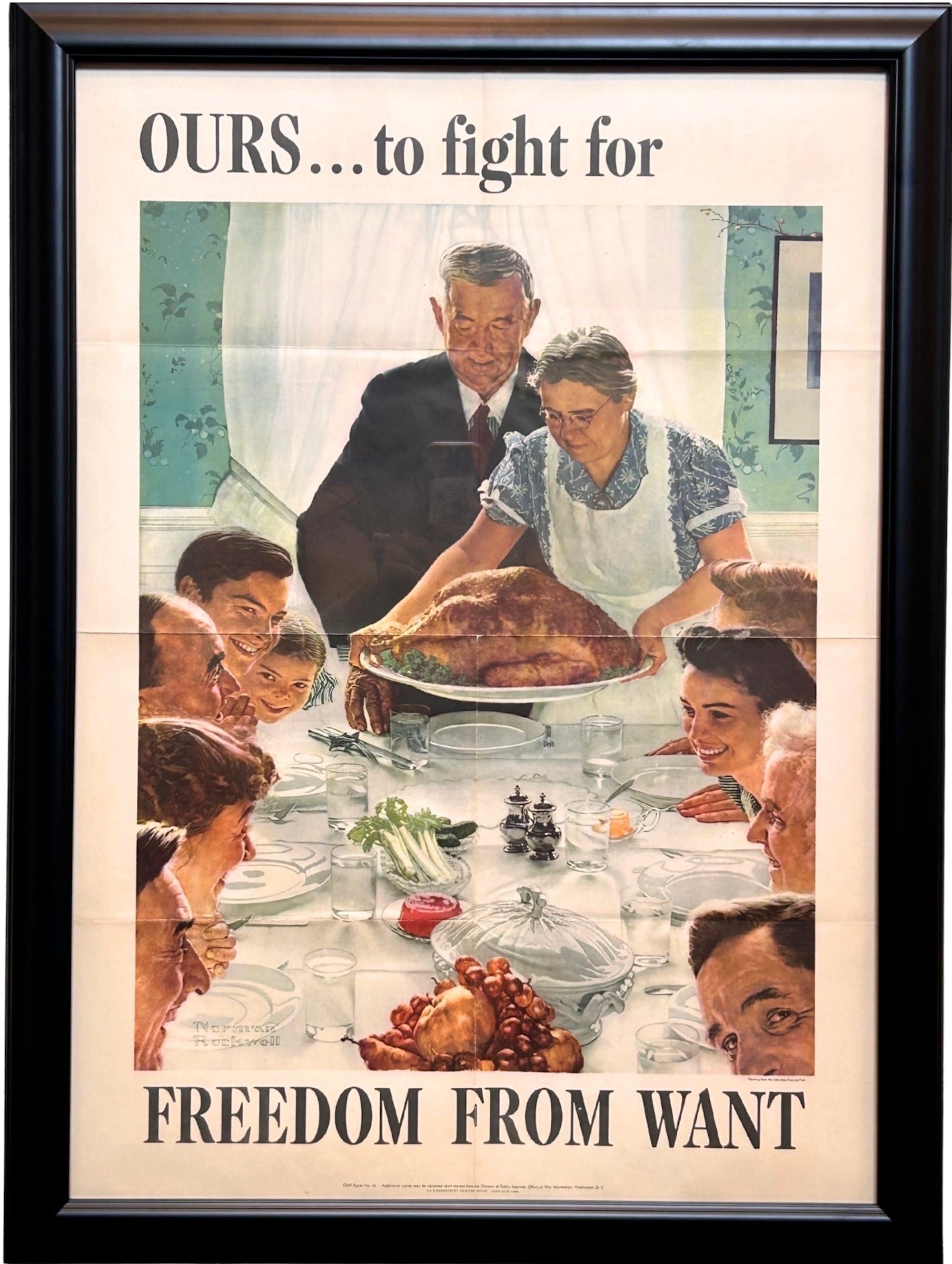 "Ours... To Fight For. Freedom from Want" Vintage WWII Poster by Norman Rockwell, 1943