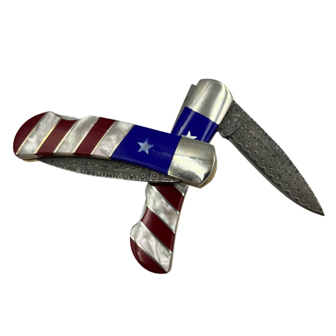 Patriotic Collection 3″ Damascus Steel Double Sided Lockback Pocket Knife - The Great Republic
