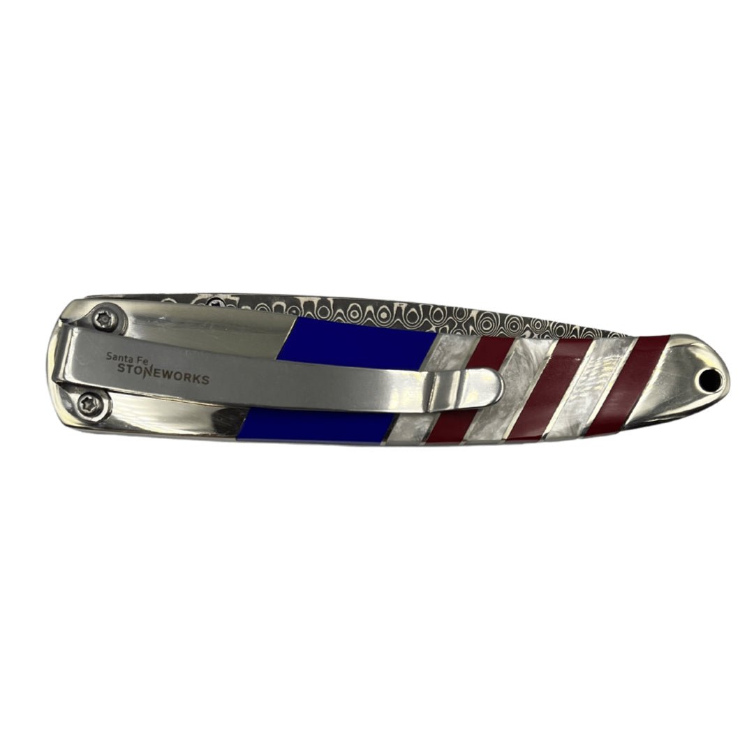 Patriotic Collection 4″ Damascus Steel Double Sided Liner Lock Pocket Knife - The Great Republic