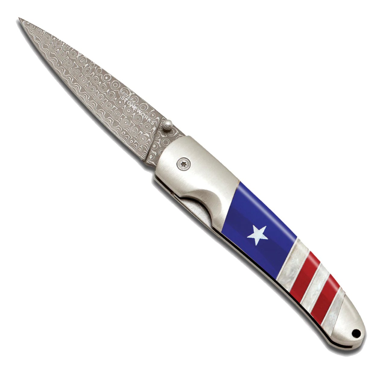 Patriotic Collection 4″ Damascus Steel Double Sided Liner Lock Pocket Knife - The Great Republic