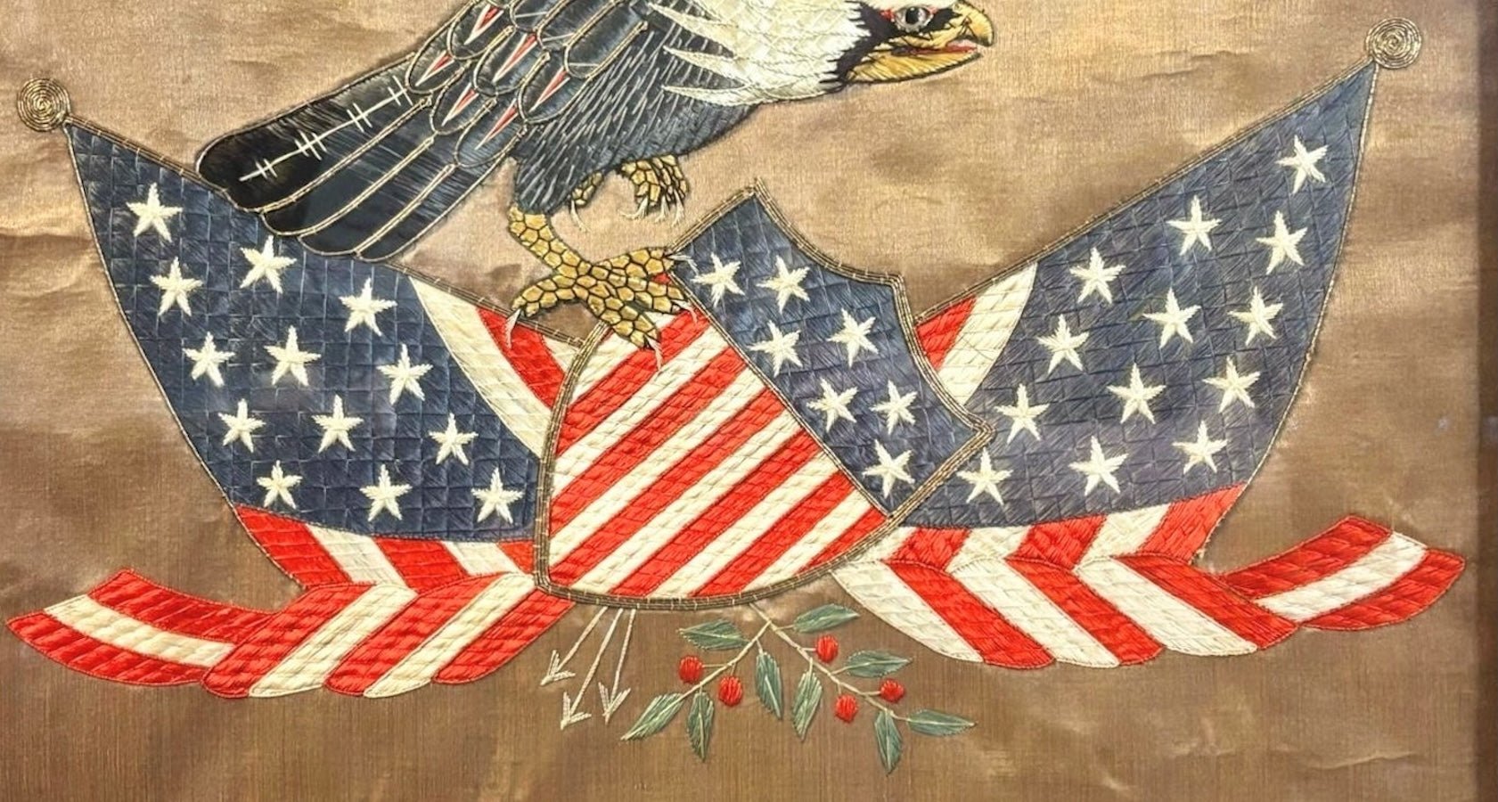 Patriotic "E Pluribus Unum" Eagle Silk and Metallic Embroidered Needlework, Late 19th Century - The Great Republic