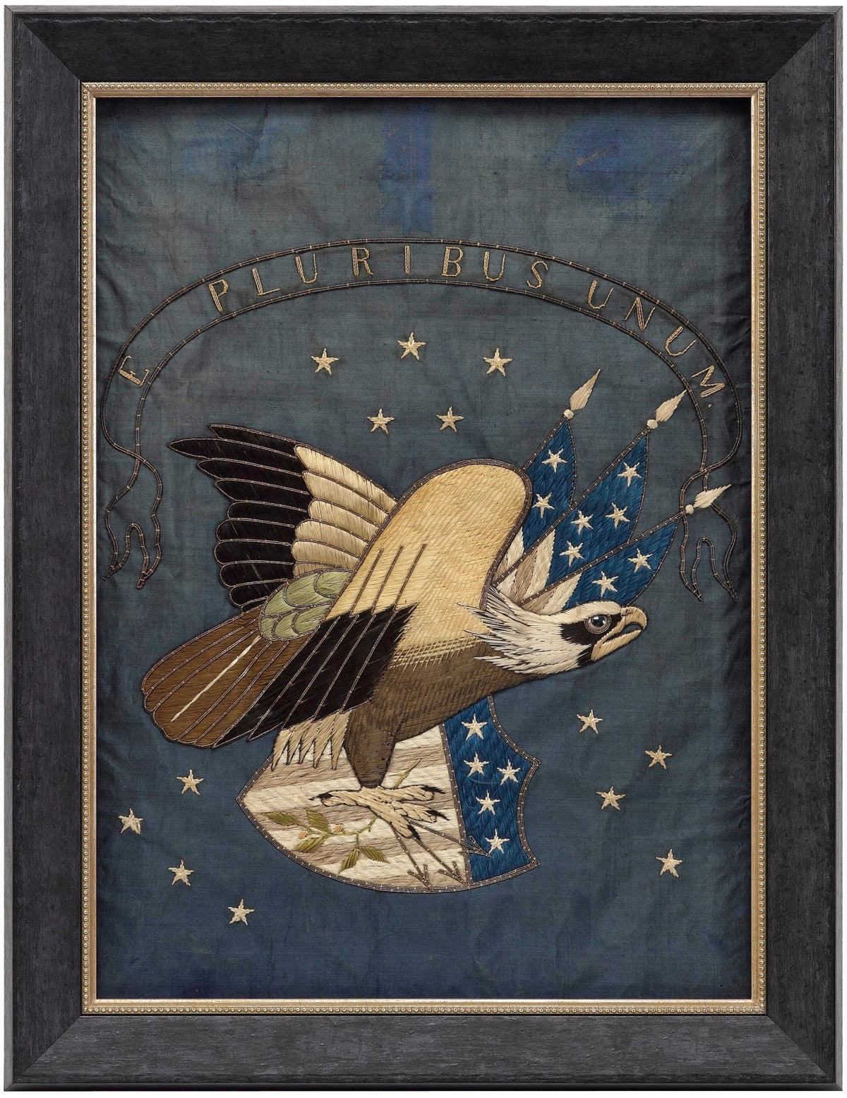 Patriotic "E Pluribus Unum" Eagle Silk and Metallic Embroidered Needlework, Late 19th Century - The Great Republic