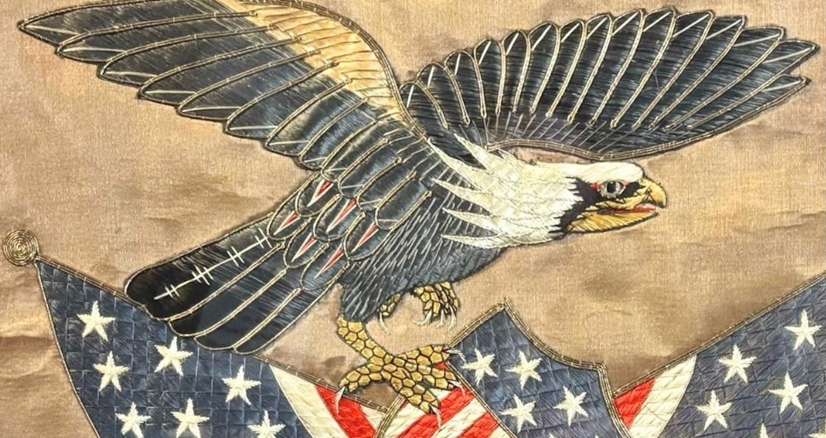 Patriotic "E Pluribus Unum" Eagle Silk and Metallic Embroidered Needlework, Late 19th Century - The Great Republic