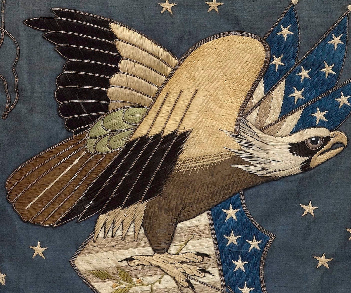 Patriotic "E Pluribus Unum" Eagle Silk and Metallic Embroidered Needlework, Late 19th Century - The Great Republic