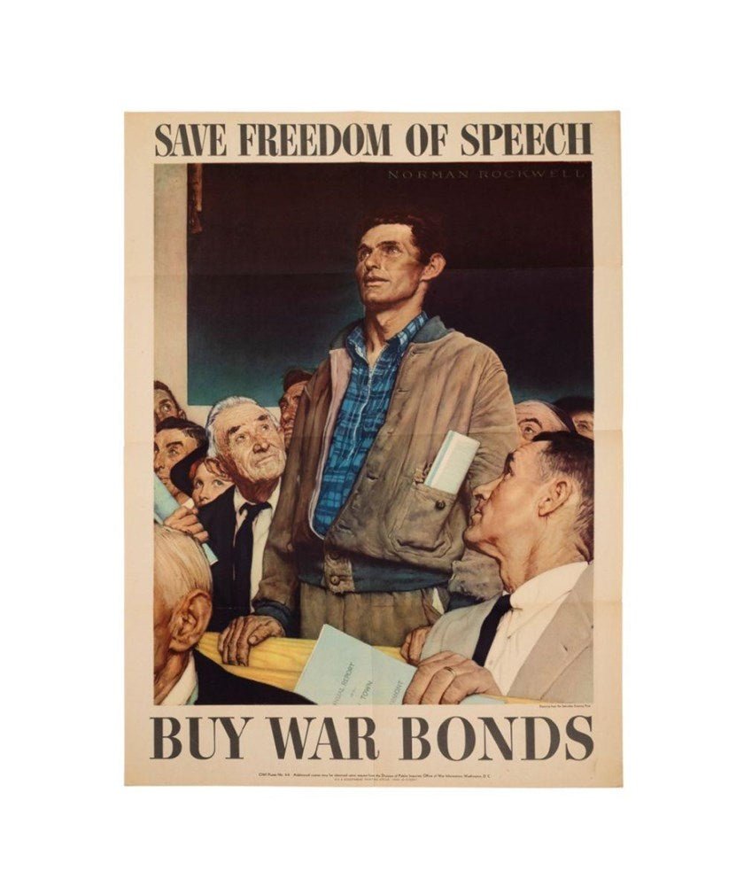 "Save Freedom of Speech. Buy War Bonds" Vintage WWII Poster by Norman Rockwell, 1943 - The Great Republic