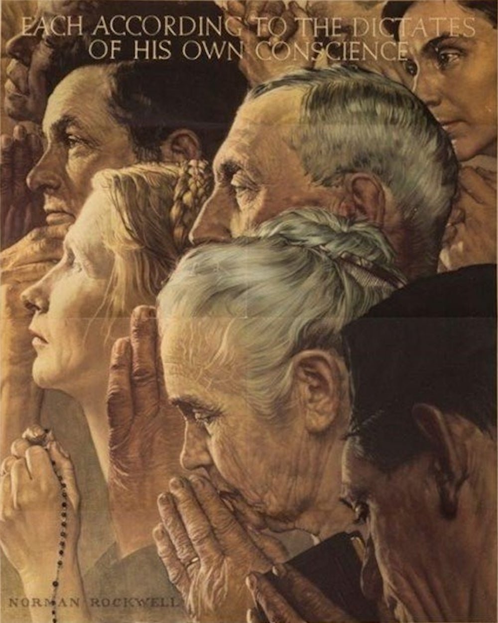 "Save Freedom of Worship. Buy War Bonds" Vintage WWII Poster by Norman Rockwell, 1943 - The Great Republic