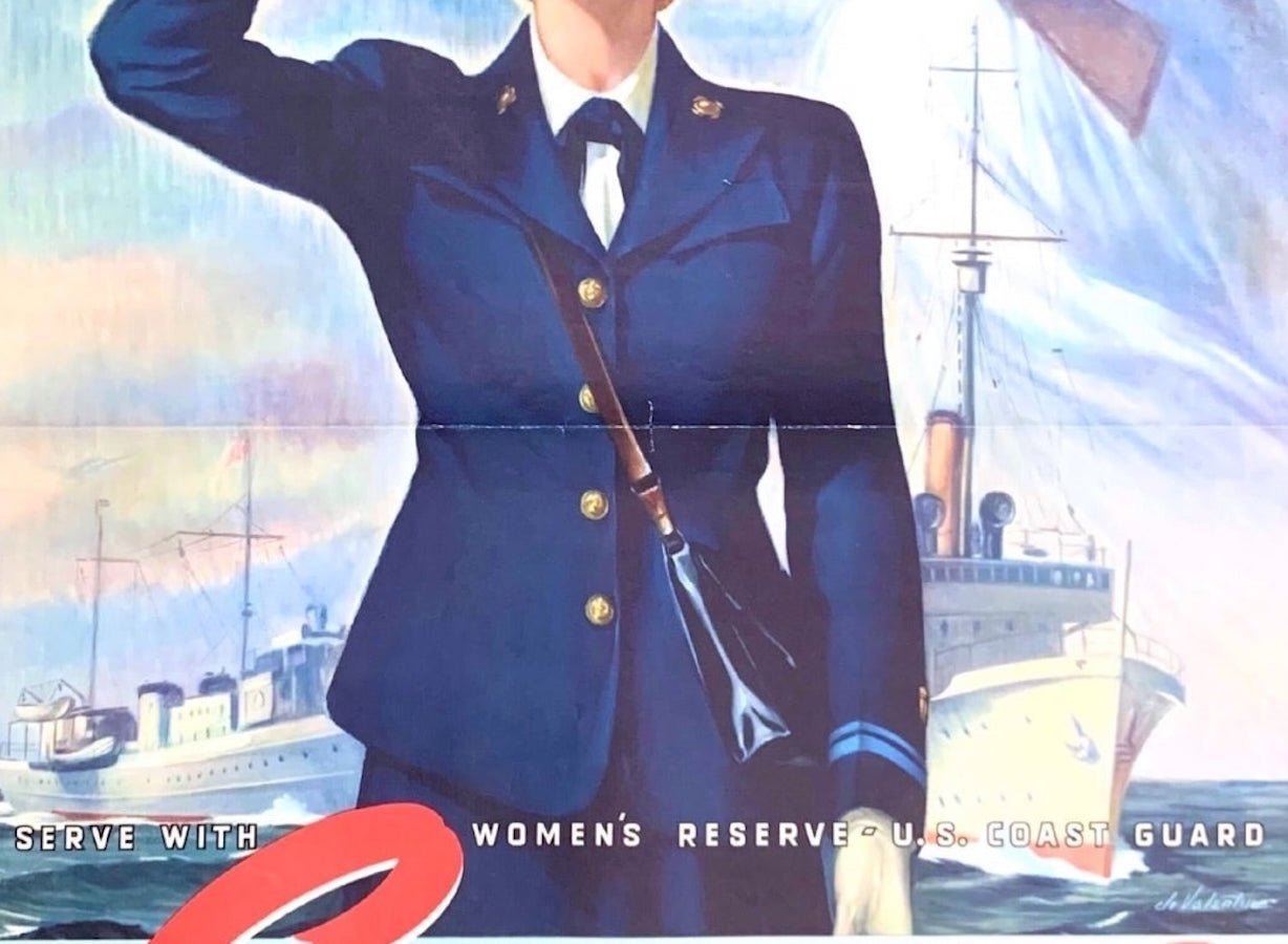"Serve with Women's Reserve U.S. Coast Guard. SPARS" Vintage WWII Recruitment Poster by Jo Valentine - The Great Republic