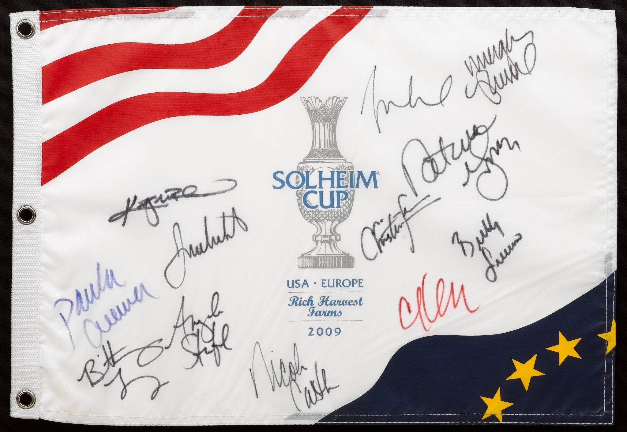 Solheim Cup Matches U.S. Team Signed Pin Flag - USA 16 vs. EUROPE 12, Circa 2009 - The Great Republic