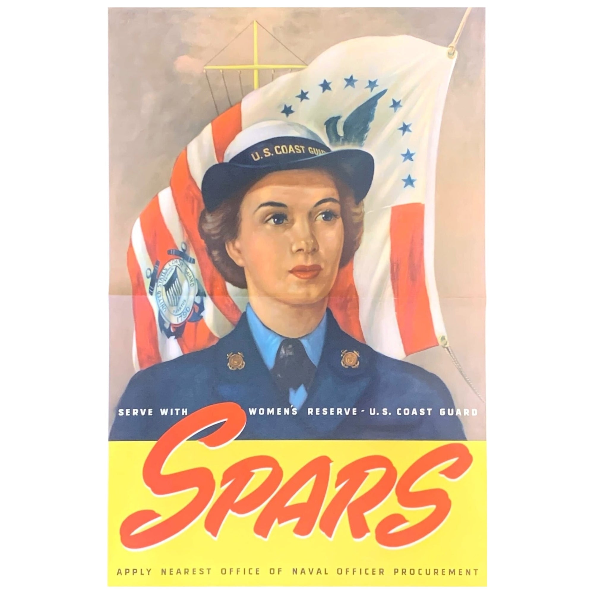 "SPARS. Serve with U.S. Women's Reserve - U. S. Coast Guard" Vintage WWII Coast Guard Recruitment Poster by L. W. Bently - The Great Republic