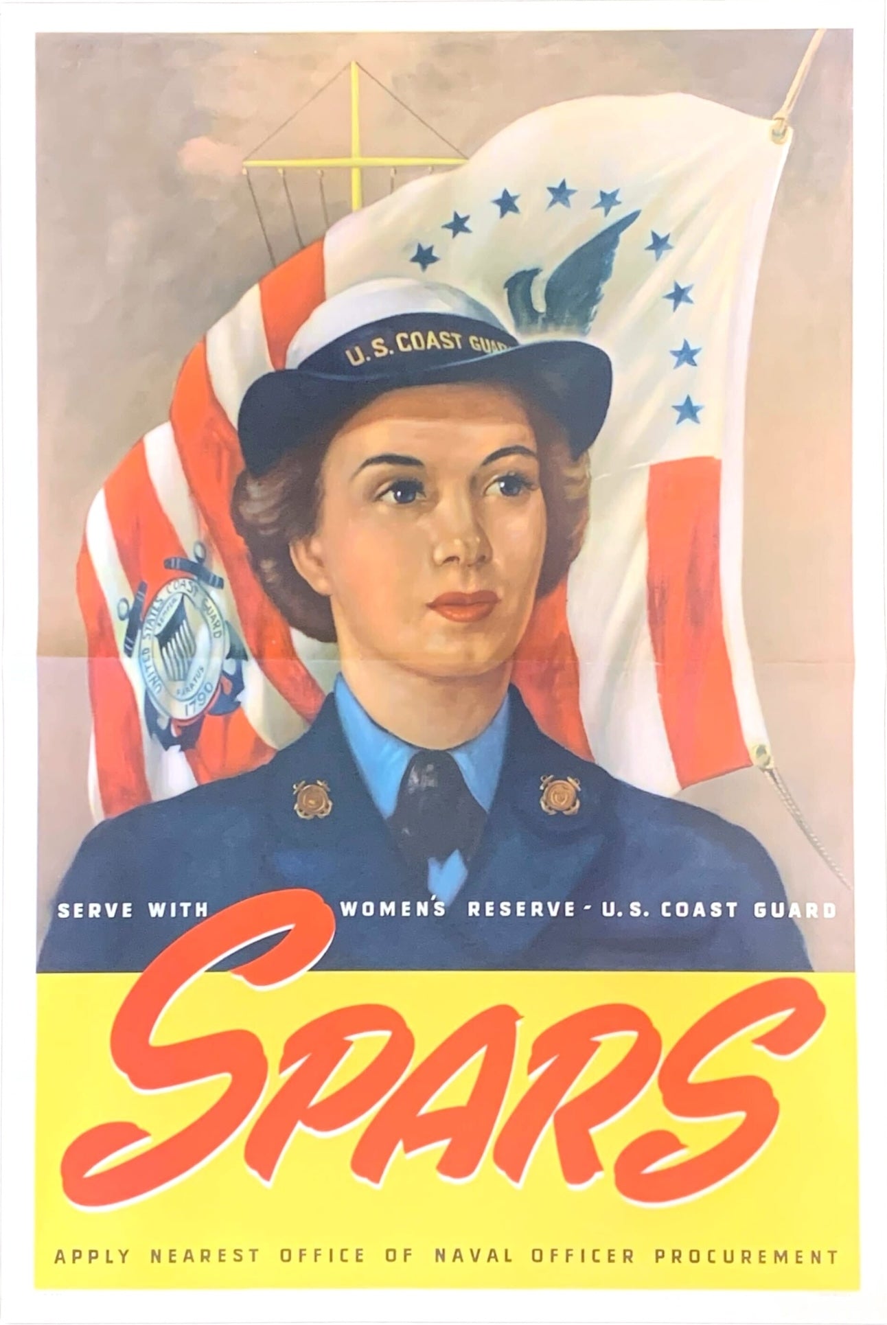 "SPARS. Serve with U.S. Women's Reserve - U. S. Coast Guard" Vintage WWII Coast Guard Recruitment Poster by L. W. Bently - The Great Republic