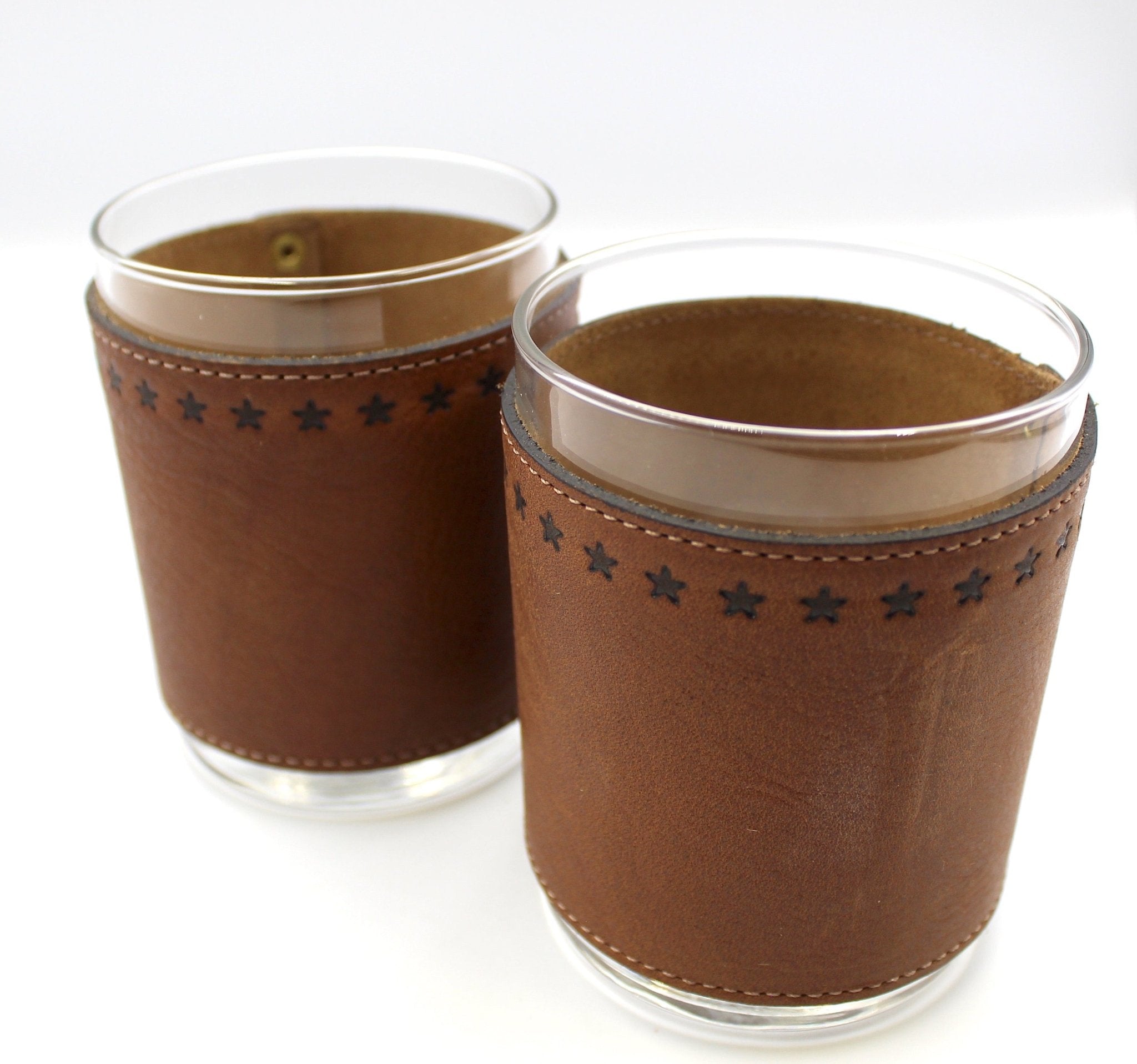 Star Stamped Leather Wrapped Rocks Glasses - The Great Republic