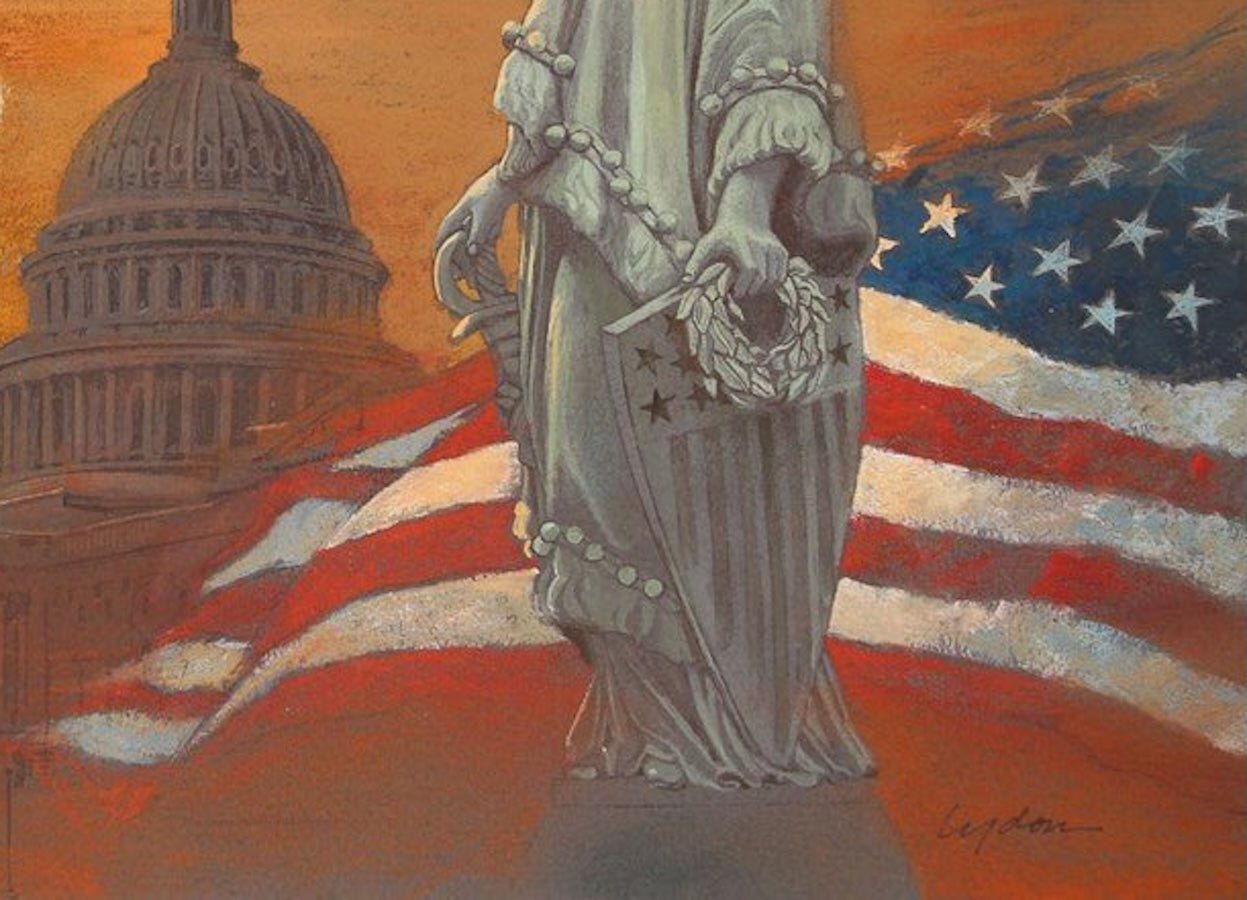 "Statue of Freedom" by Tom Lydon, Original Chalk on Paper, 1991 - The Great Republic