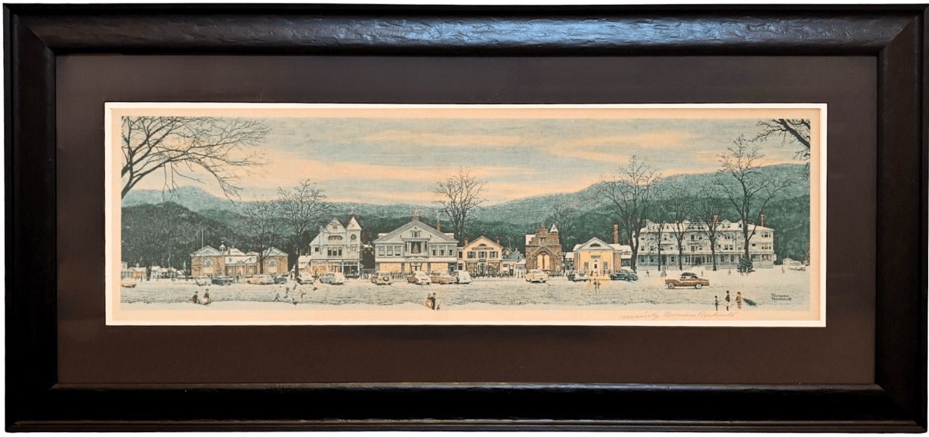 "Stockbridge Main Street at Christmas" Signed by Norman Rockwell, circa 1970s - The Great Republic