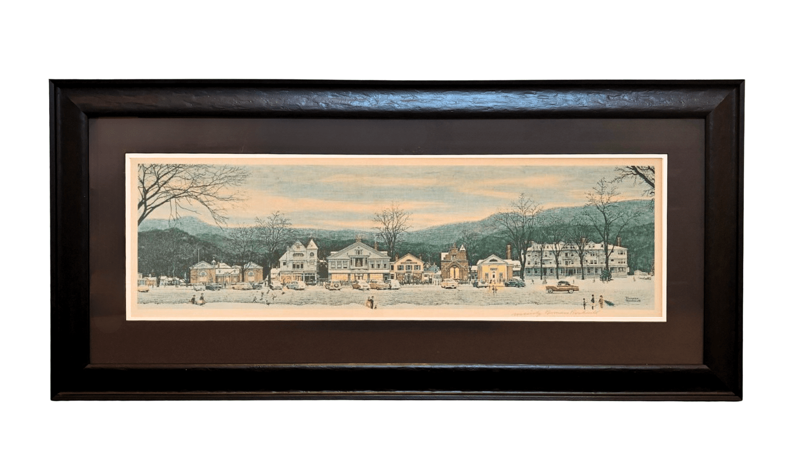 "Stockbridge Main Street at Christmas" Signed by Norman Rockwell, circa 1970s - The Great Republic