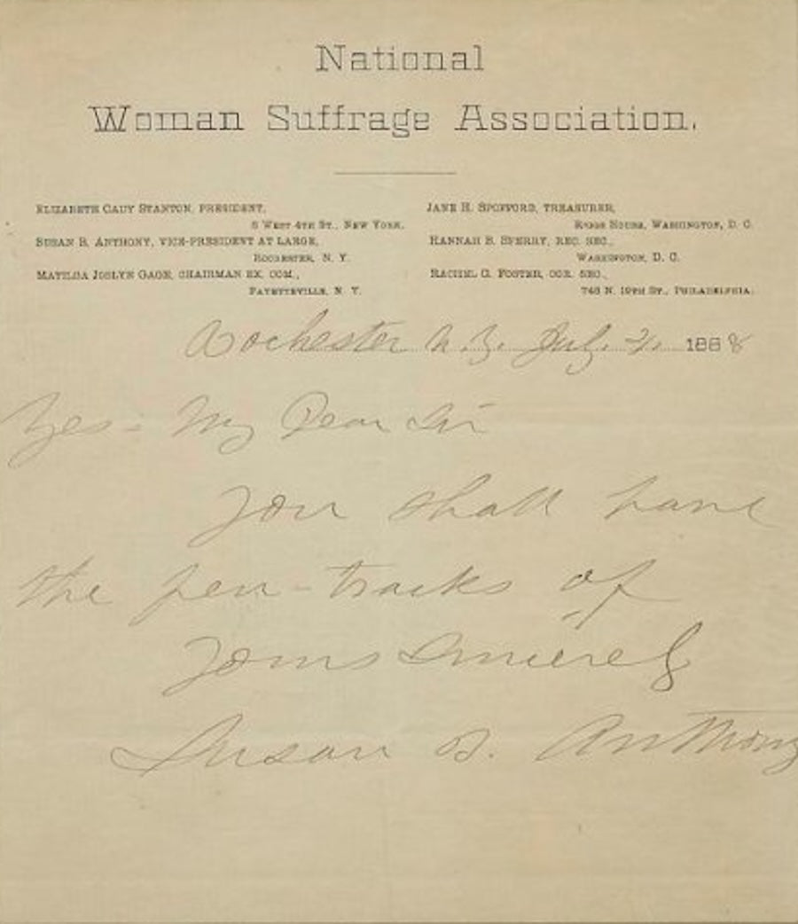 Susan B. Anthony Signed Handwritten Letter, Dated July 21, 1888 - The Great Republic
