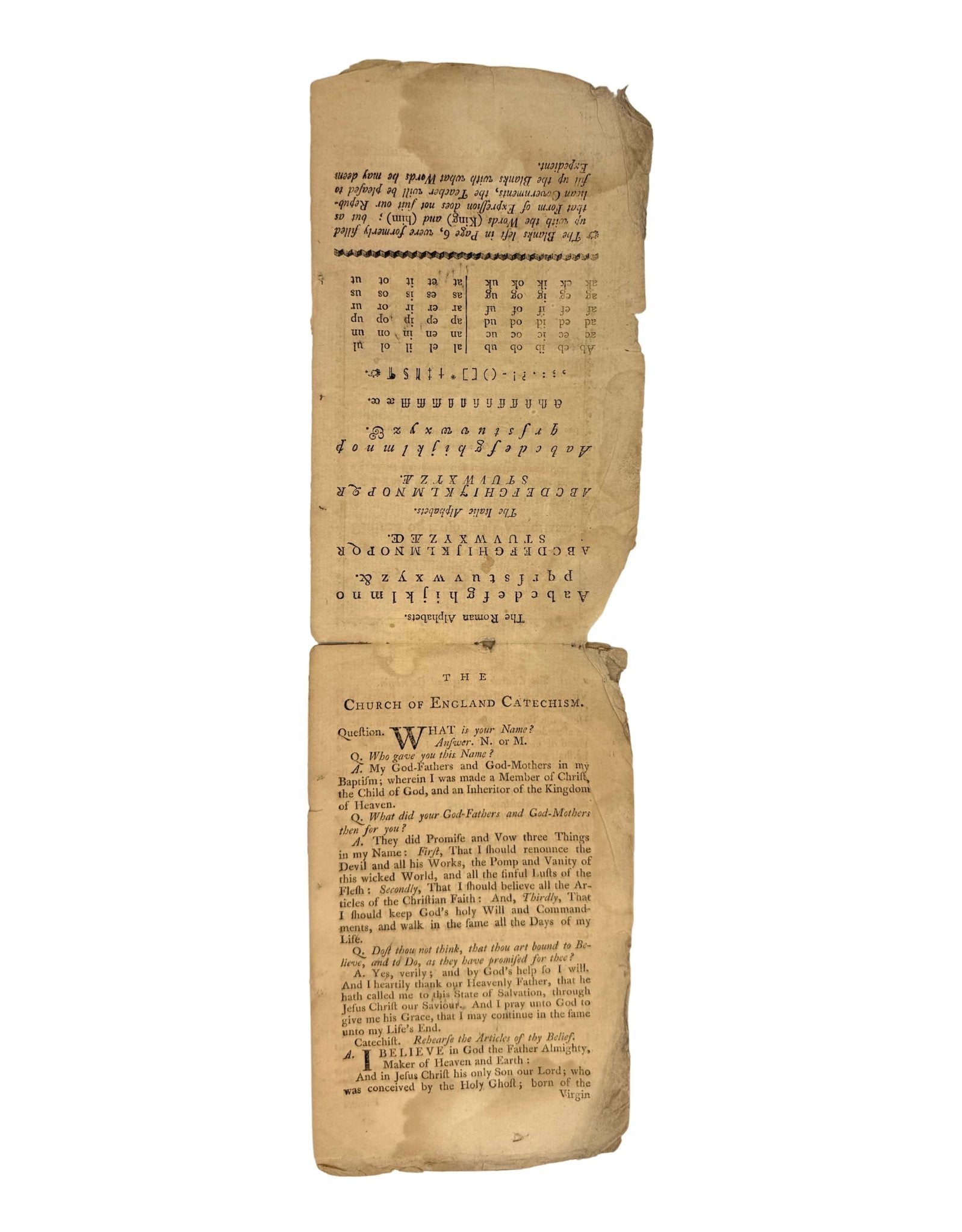 The A, B, C. With The Church of England Catechism, Published by Young, Stewart and McCulloch, First Edition, Second Issue, 1785 - The Great Republic