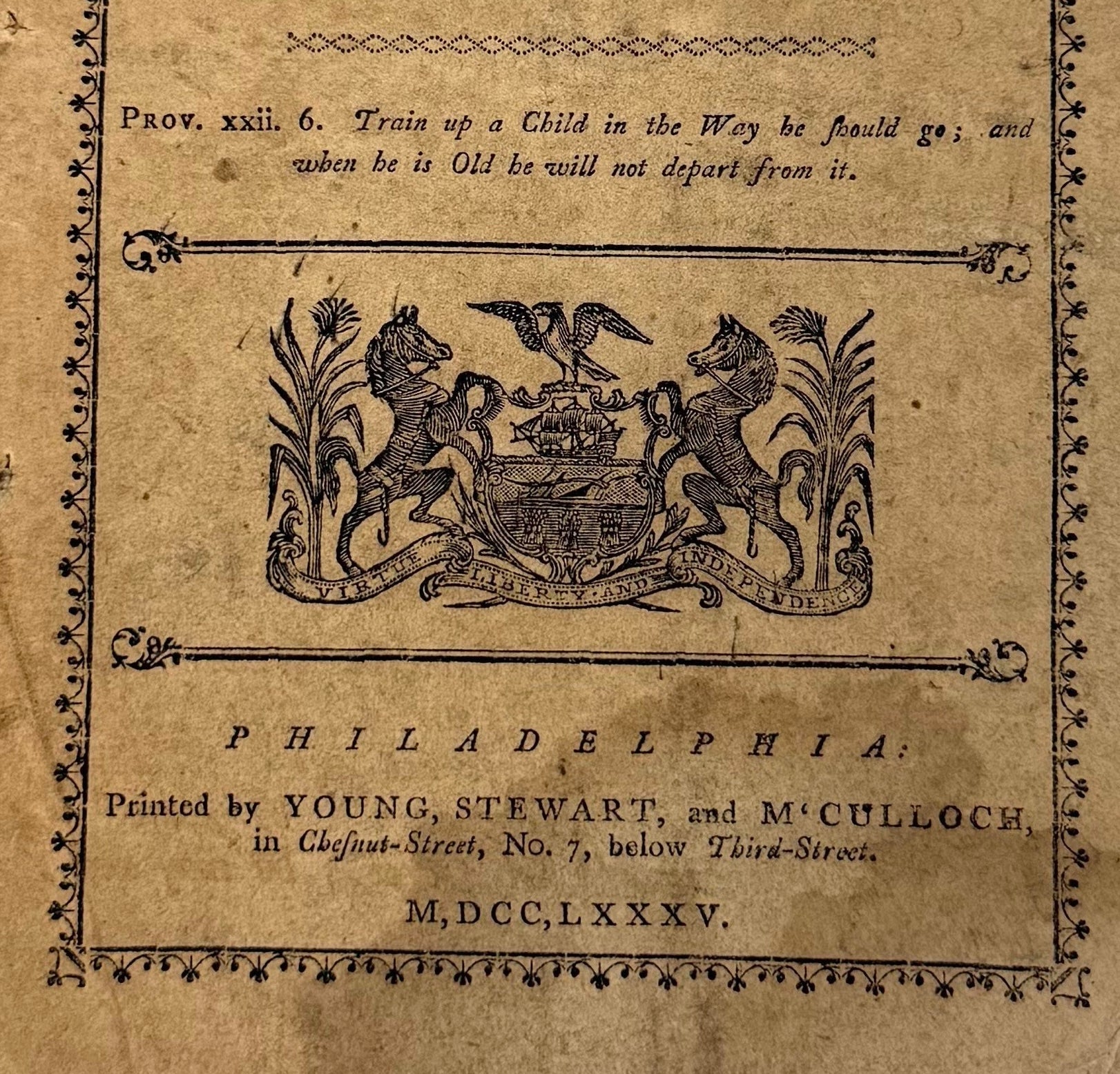 The A, B, C. With The Church of England Catechism, Published by Young, Stewart and McCulloch, First Edition, Second Issue, 1785 - The Great Republic