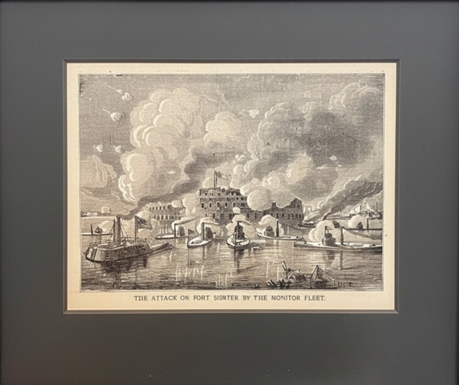 "The Attack on Fort Sumter by the Monitor Fleet." Engraved Civil War Battle Scene - The Great Republic