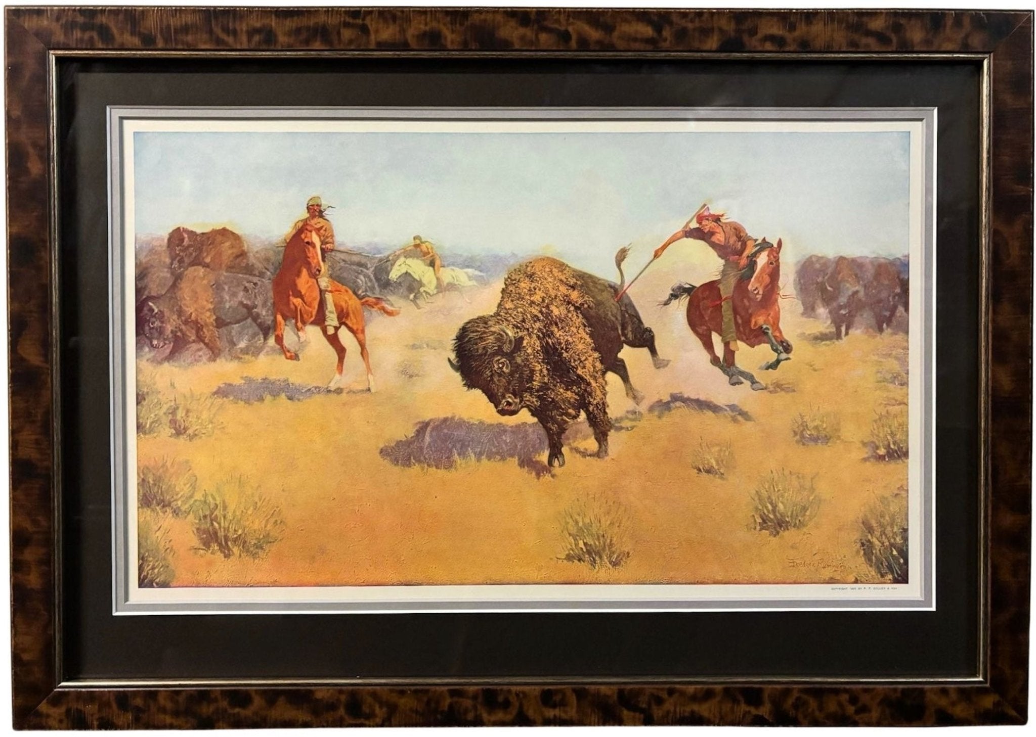 "The Buffalo Runners" by Frederic Remington, Color Relief Half - Tone, Circa 1906 - The Great Republic
