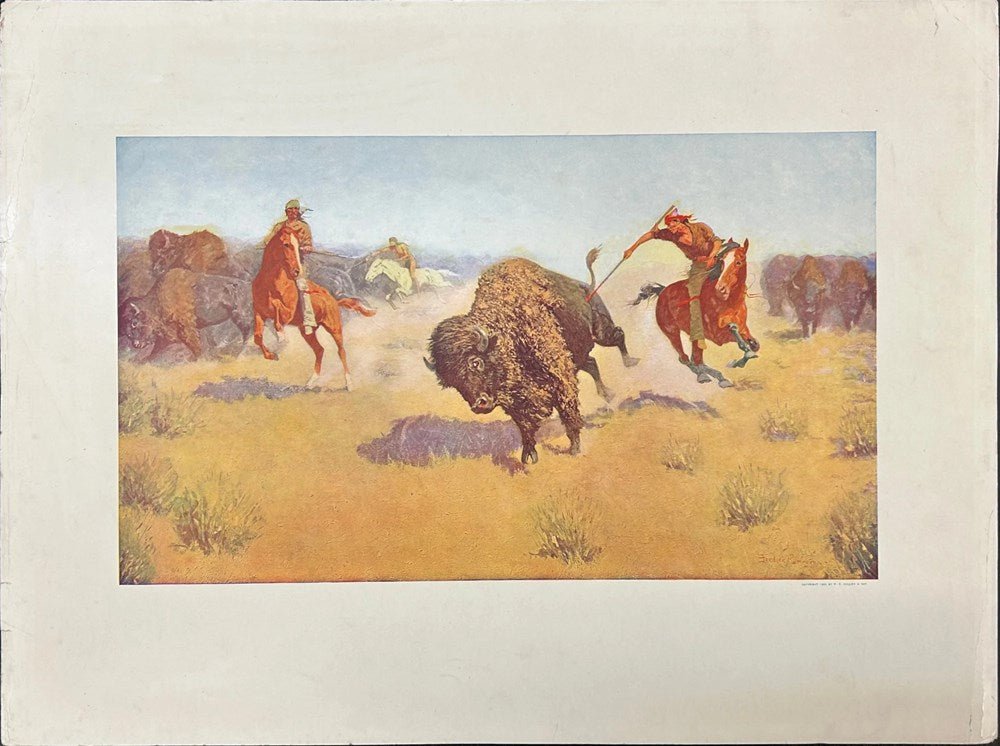 "The Buffalo Runners" by Frederic Remington, Color Relief Half - Tone, Circa 1906 - The Great Republic