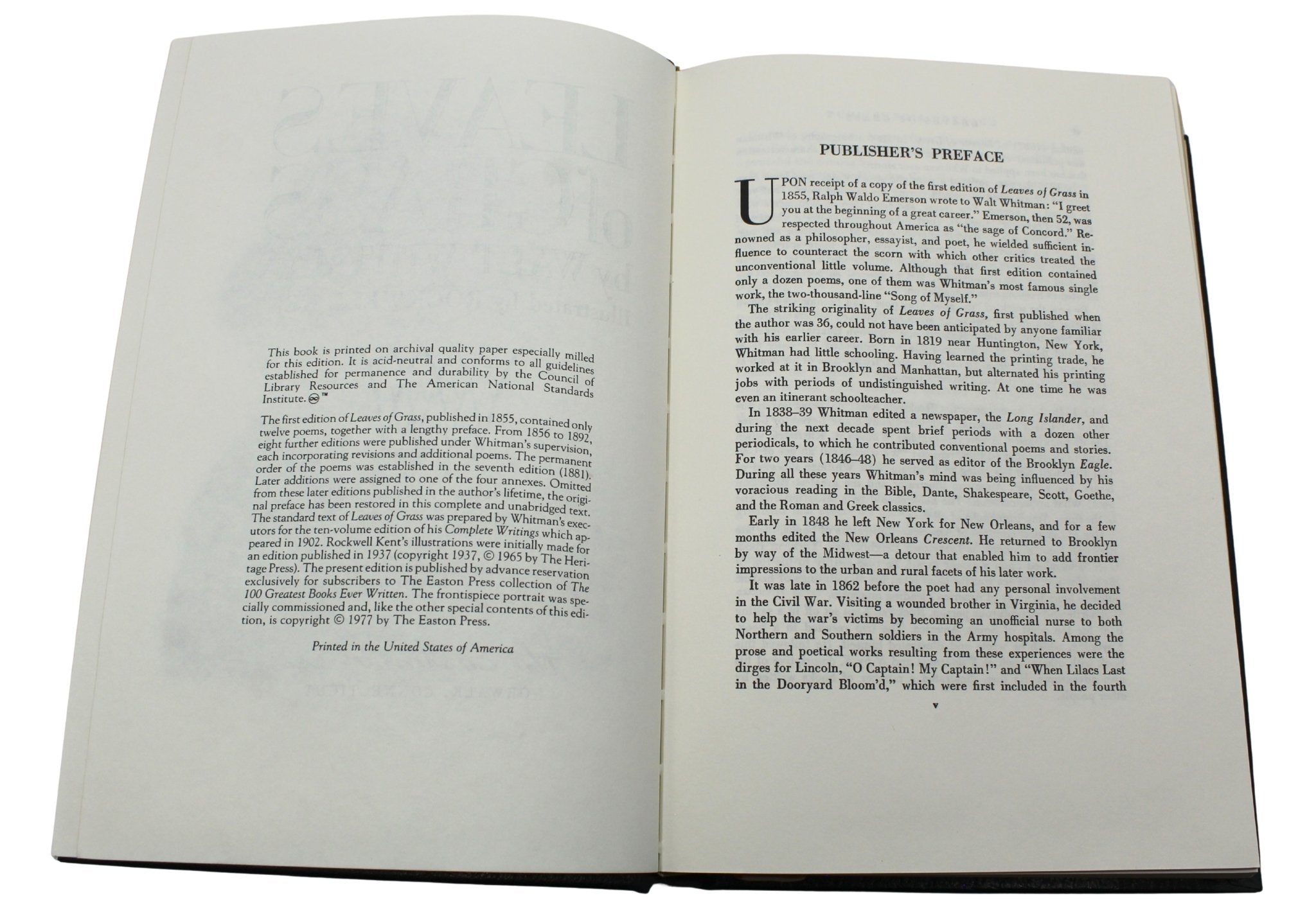 The Leaves of Grass by Walt Whitman, Illustrated by Rockwell Kent, Easton Press Collector’s Edition, 1977 - The Great Republic