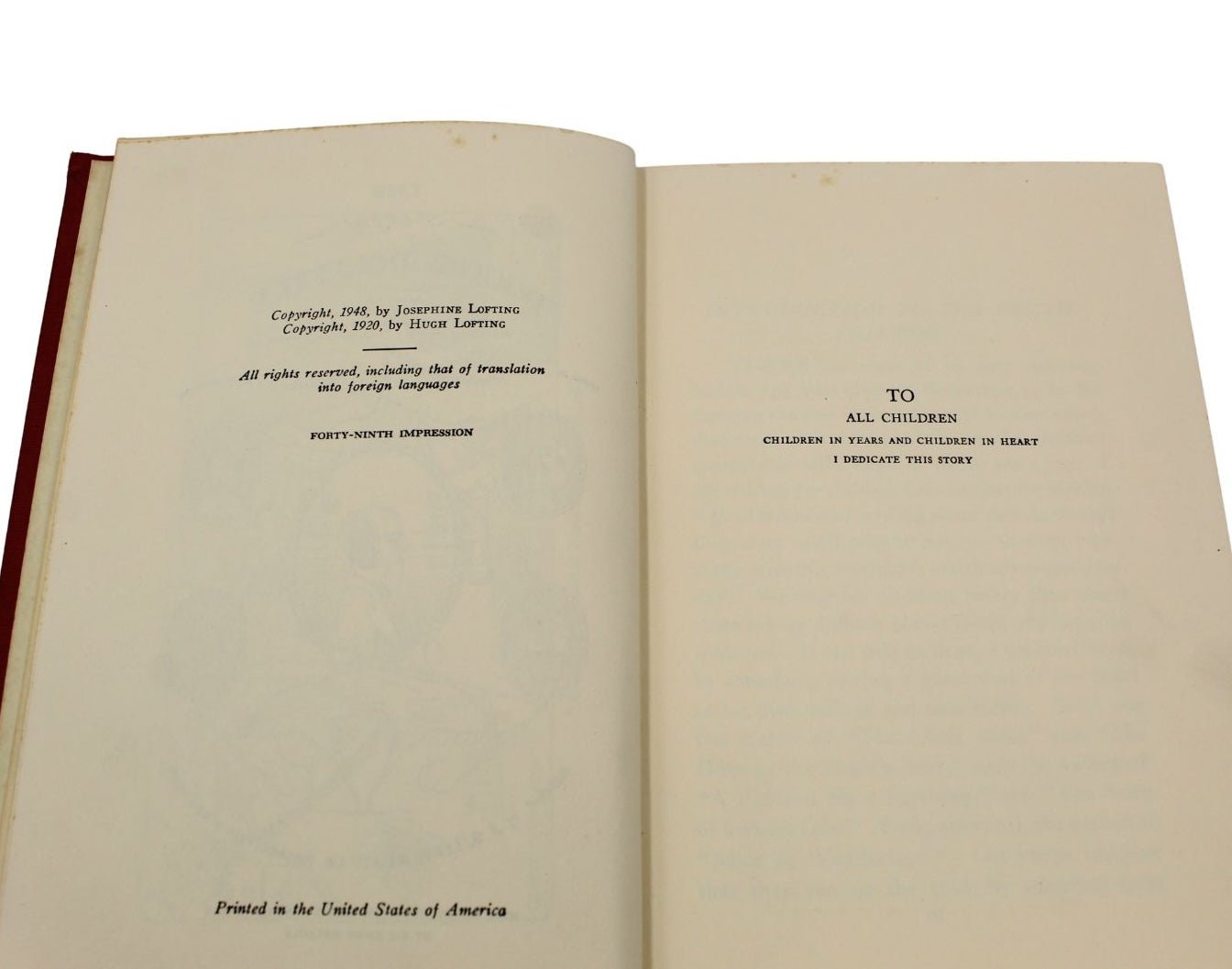 The Story of Doctor Doolittle by Hugh Lofting, Illustrated, First Edition, Later Printing, 1948 - The Great Republic