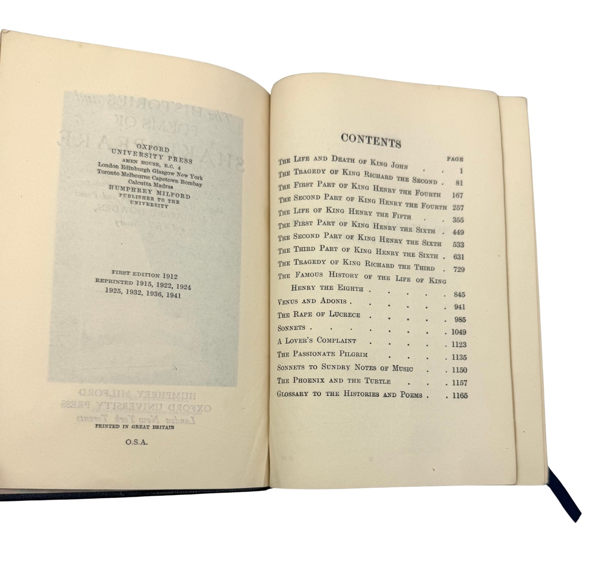 The Tragedies, Comedies, Histories and Poems of William Shakespeare, Three Volume Set, 1939-41, Wartime Presentation Copy from Her Royal Highness Princess Elizabeth, Gifted May 21, 1943 - The Great Republic