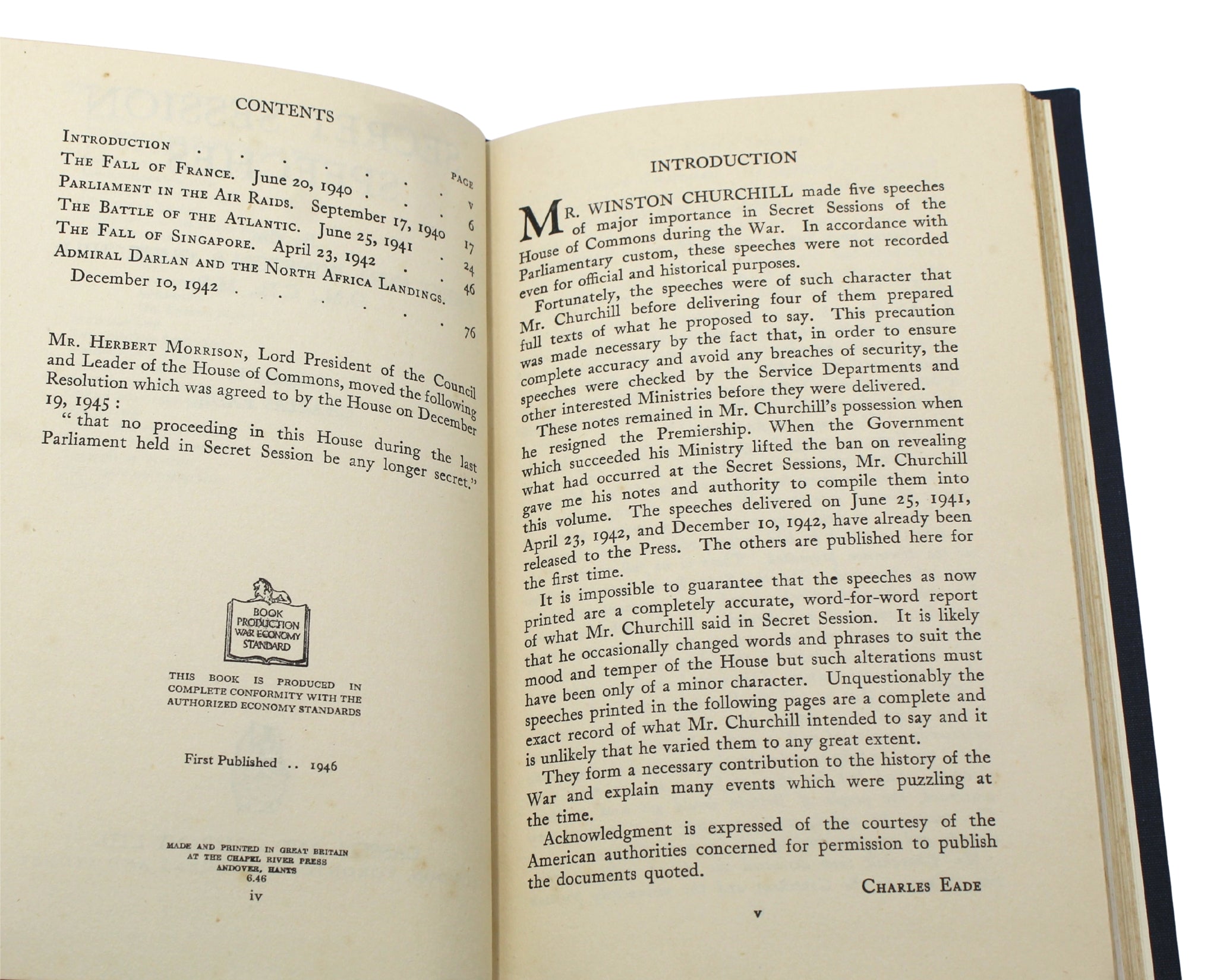 The War Speeches and Secret Session Speeches by Winston Churchill, First Editions, 7 Volume Set, 1941 - 46 - The Great Republic