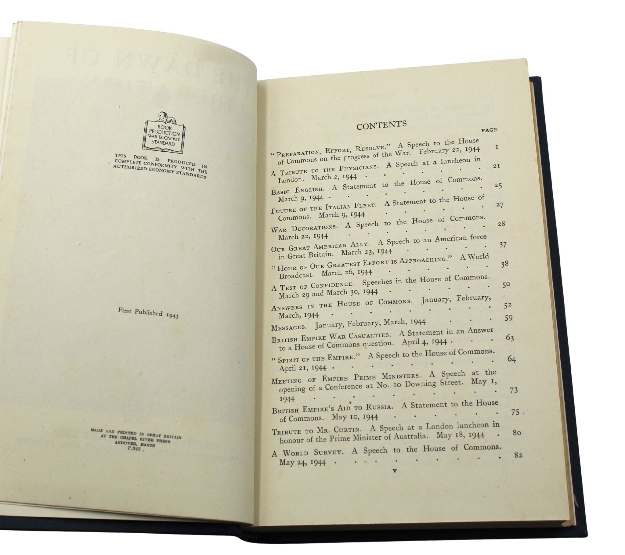 The War Speeches and Secret Session Speeches by Winston Churchill, First Editions, 7 Volume Set, 1941 - 46 - The Great Republic