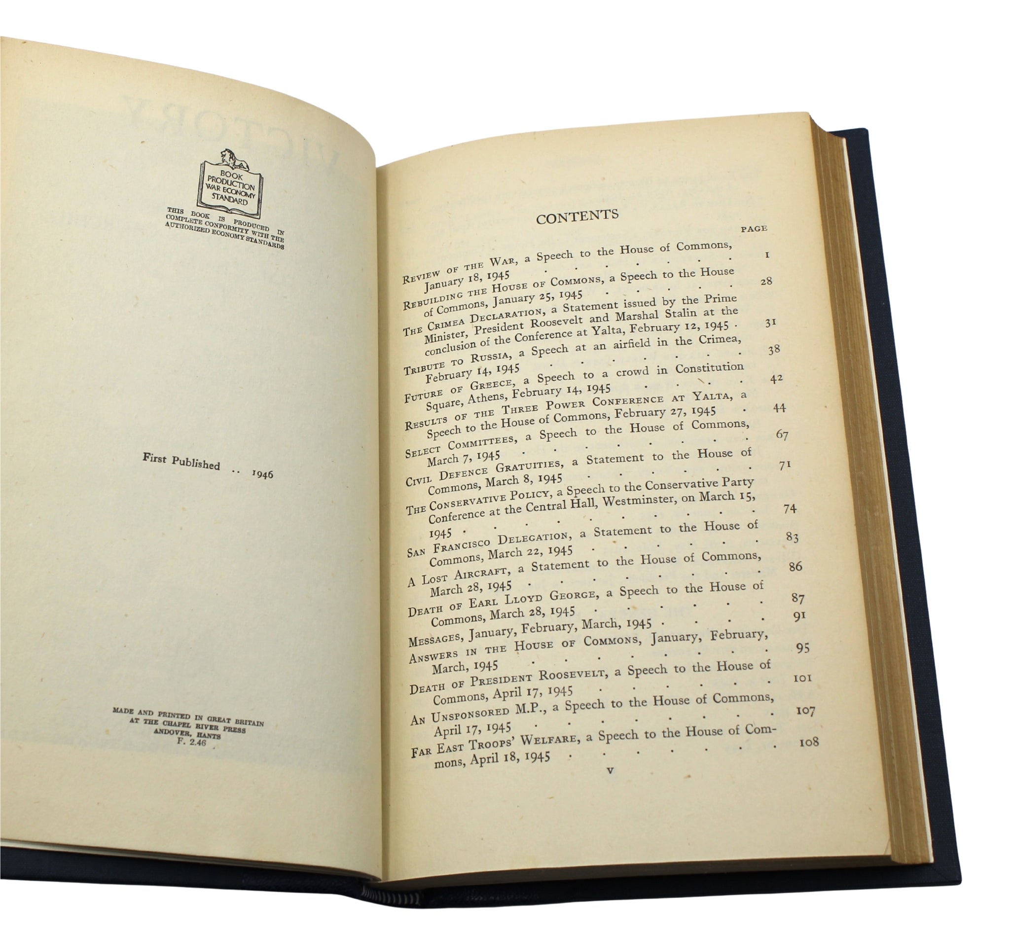 The War Speeches and Secret Session Speeches by Winston Churchill, First Editions, 7 Volume Set, 1941 - 46 - The Great Republic