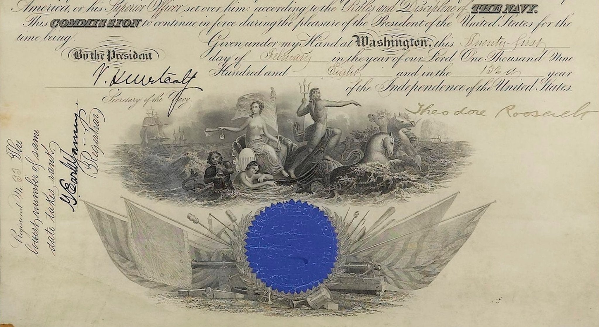 Theodore Roosevelt Signed Presidential Appointment, Dated February 27, 1908 - The Great Republic