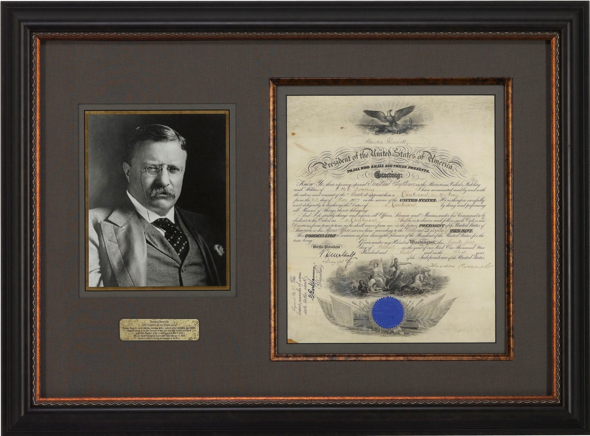 Theodore Roosevelt Signed Presidential Appointment, Dated February 27, 1908 - The Great Republic