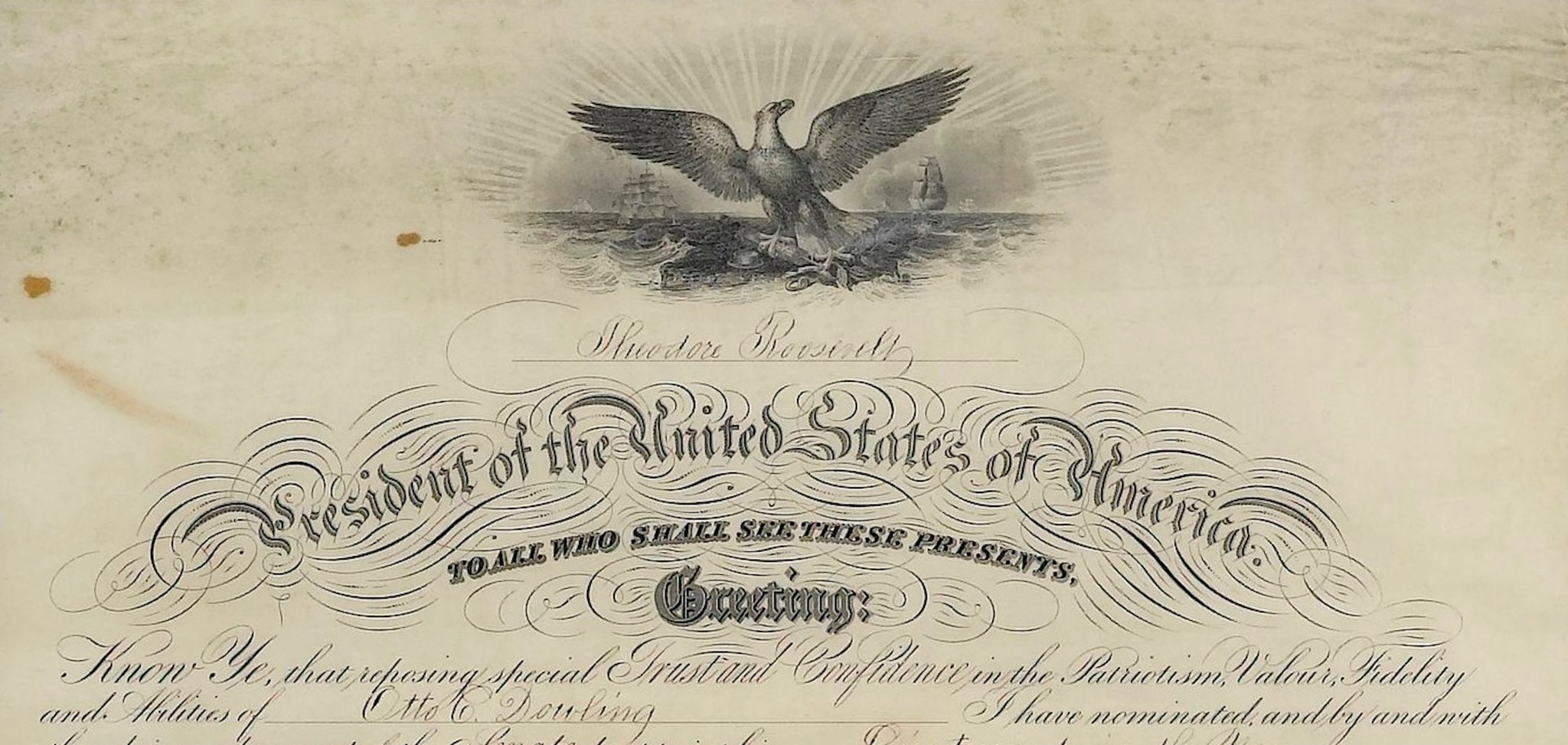 Theodore Roosevelt Signed Presidential Appointment, Dated February 27, 1908 - The Great Republic