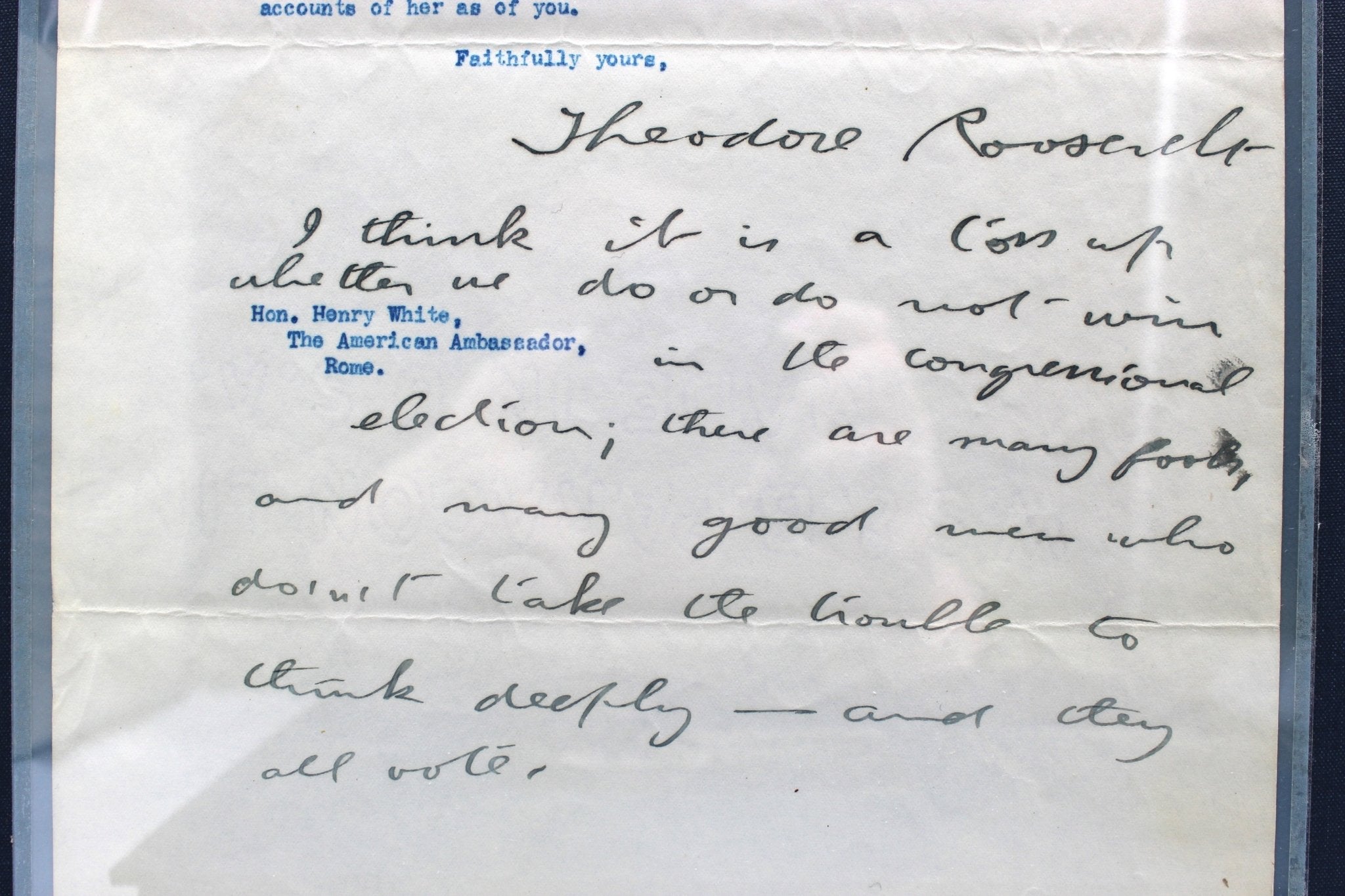 Theodore Roosevelt Signed Typed Letter, to Henry White, Dated September 13, 1906 - The Great Republic