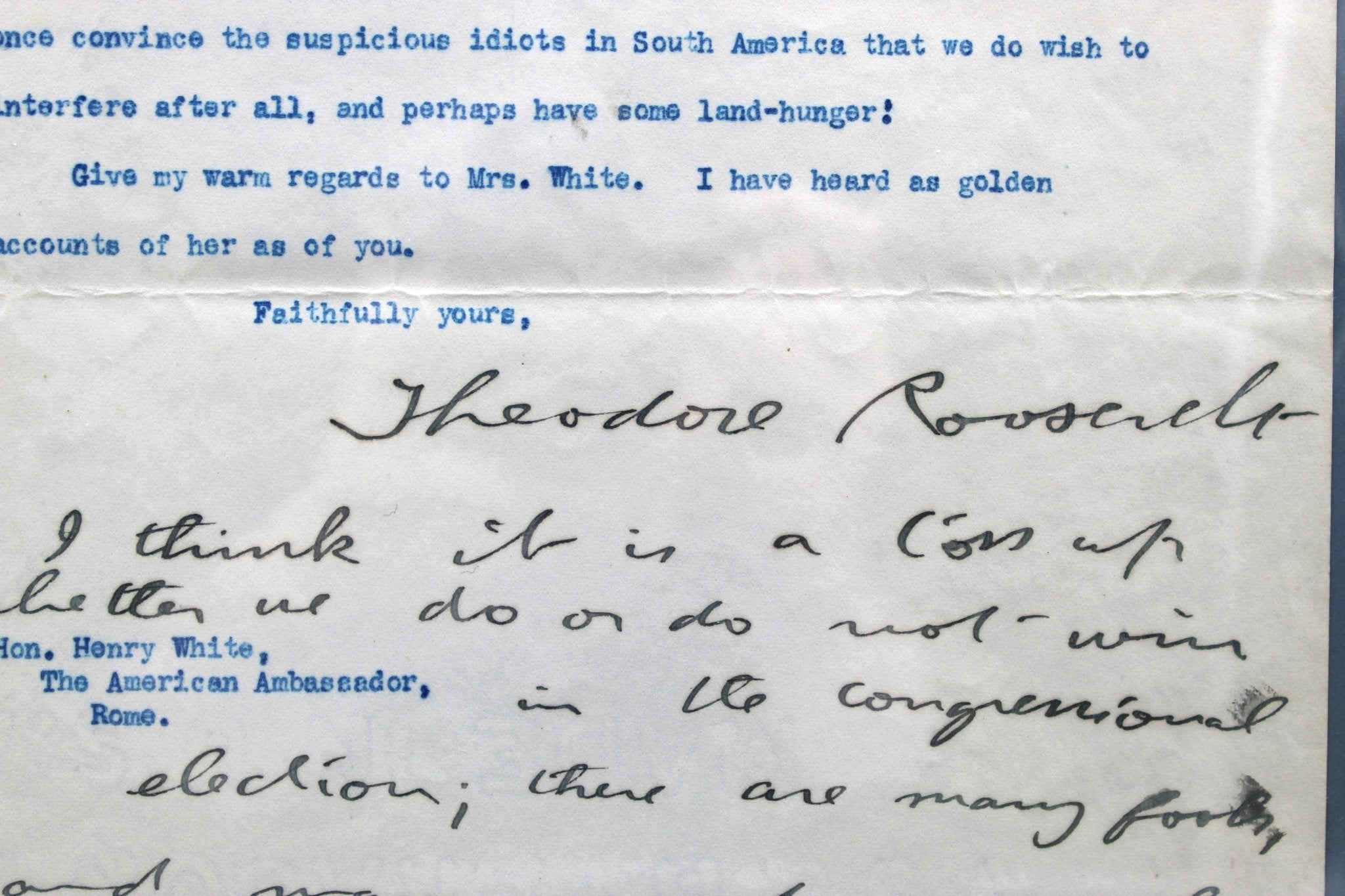 Theodore Roosevelt Signed Typed Letter, to Henry White, Dated September 13, 1906 - The Great Republic