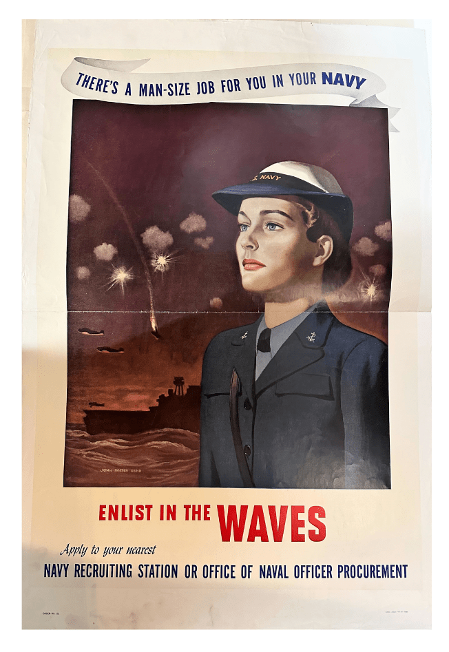 "There's a Man Sized Job For You in Your Navy. Enlist in the Waves." Vintages WWII Naval Recruitment Poster by John Falter, 1943 - The Great Republic
