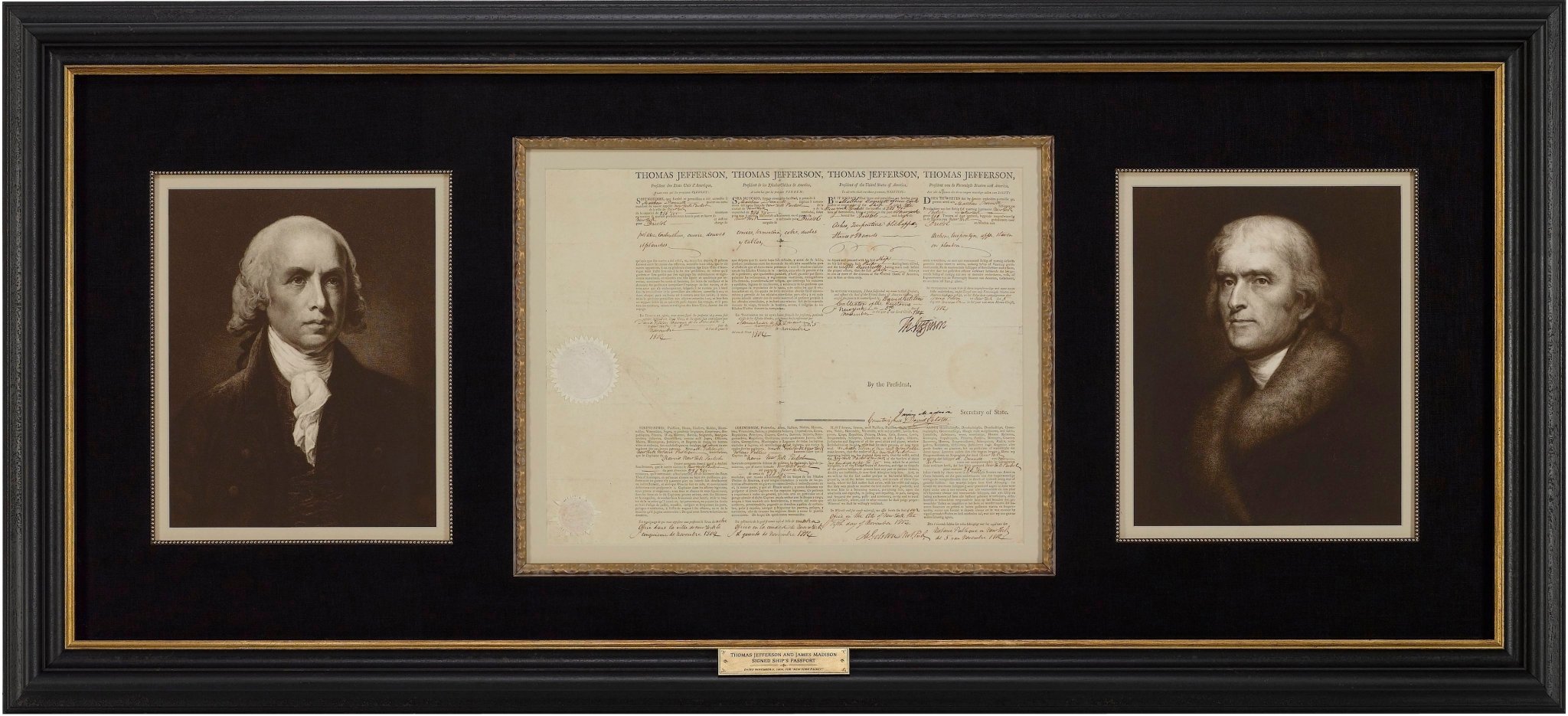 Thomas Jefferson and James Madison Ship's Passport Signed, November 5, 1804, for "New York Packet" - The Great Republic