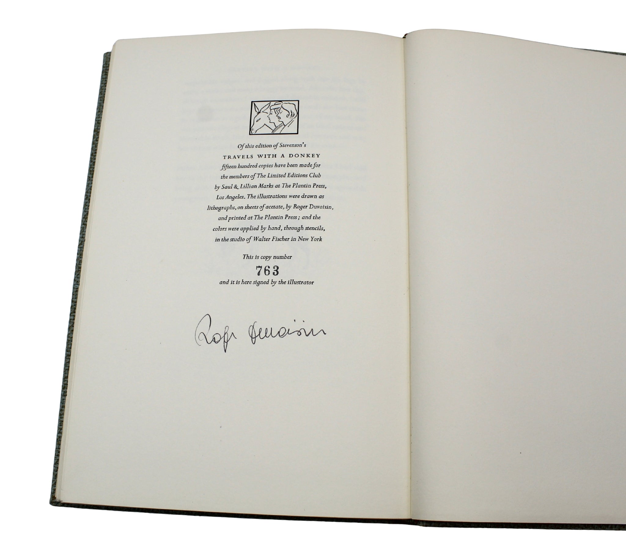 Travels with a Donkey in the Cevennes by Robert Louis Stevenson, Illustrated by Roger Duvoisin, Artist Signed Limited Edition, 1957 - The Great Republic